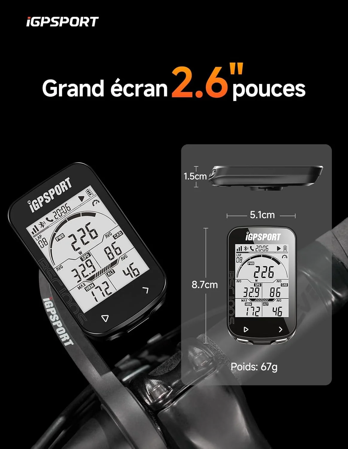 کامپیوتر دوچرخه سواری بی سیم iGPSPORT BSC100S، ضد آب IPX7 با صفحه نمایش 2.6 اینچی با نور پس زمینه خودکار، سنسورهای ANT+/BLE5.0 و 40 ساعت عمر باتری