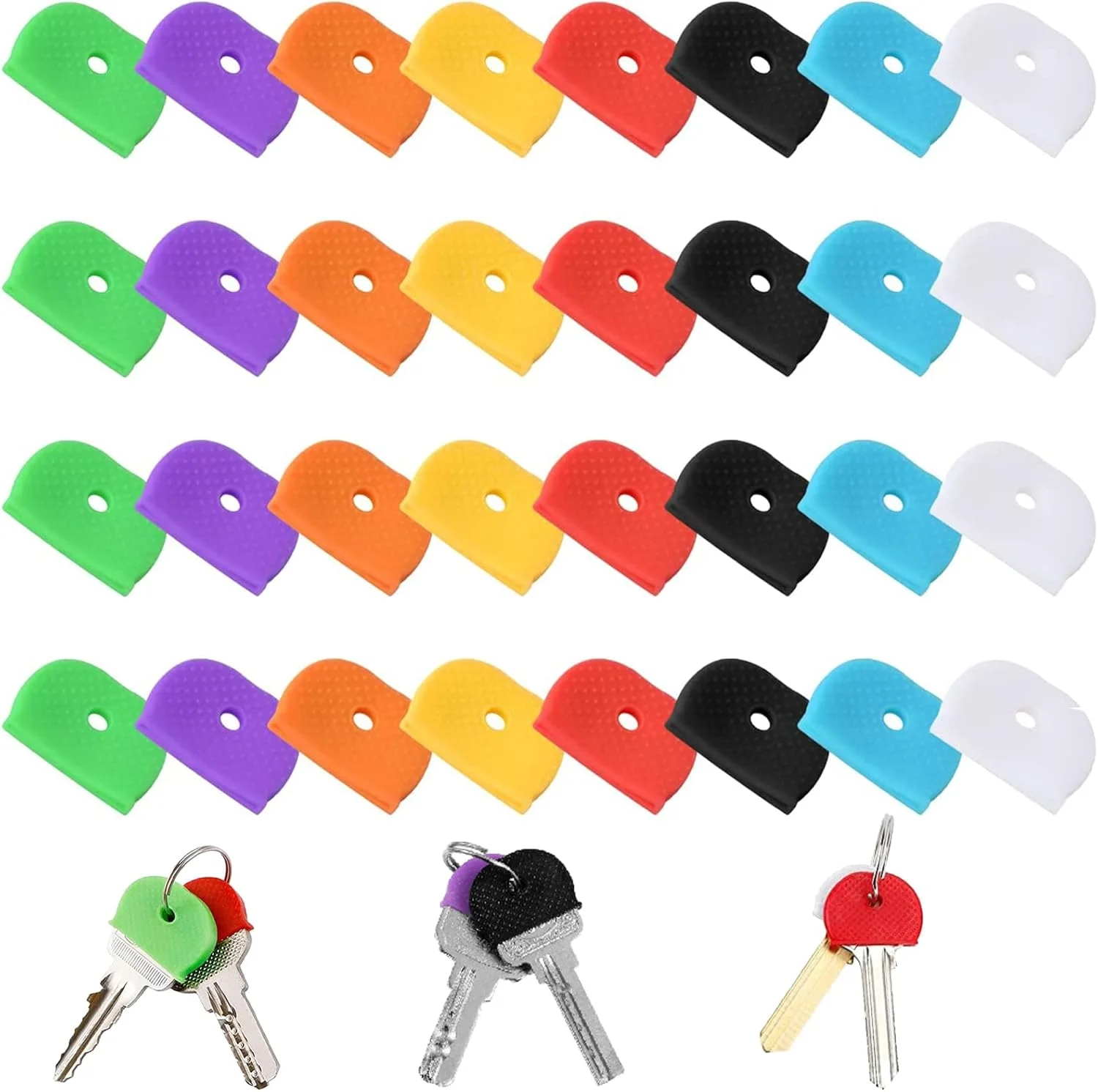 روکش کلید سیلیکونی Helweet، محافظ انعطاف پذیر کلید، 32 عدد روکش کلید رنگی، شناسایی آسان کلیدهای درب - 8 رنگ