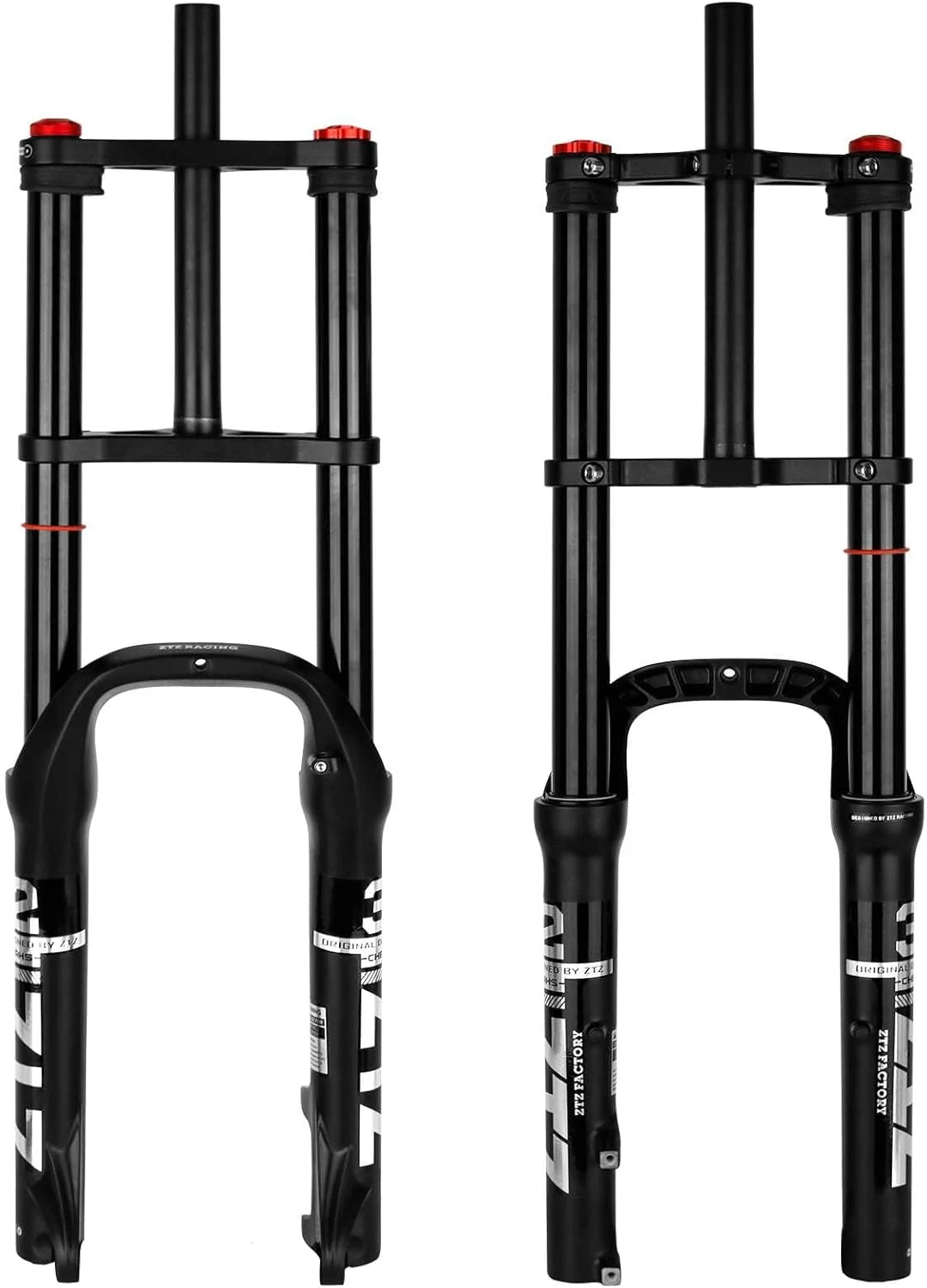 دوشاخ تعلیق بادی دوچرخه تایر پهن ZTZ سایز 20/26 اینچ - 180 میلی متر کورس، 135 میلی متر فاصله توپی، QR 9 میلی متر، دوشاخ کمک فنر تاج دوبل برای دوچرخه های MTB تایر پهن برفی ساحلی برقی