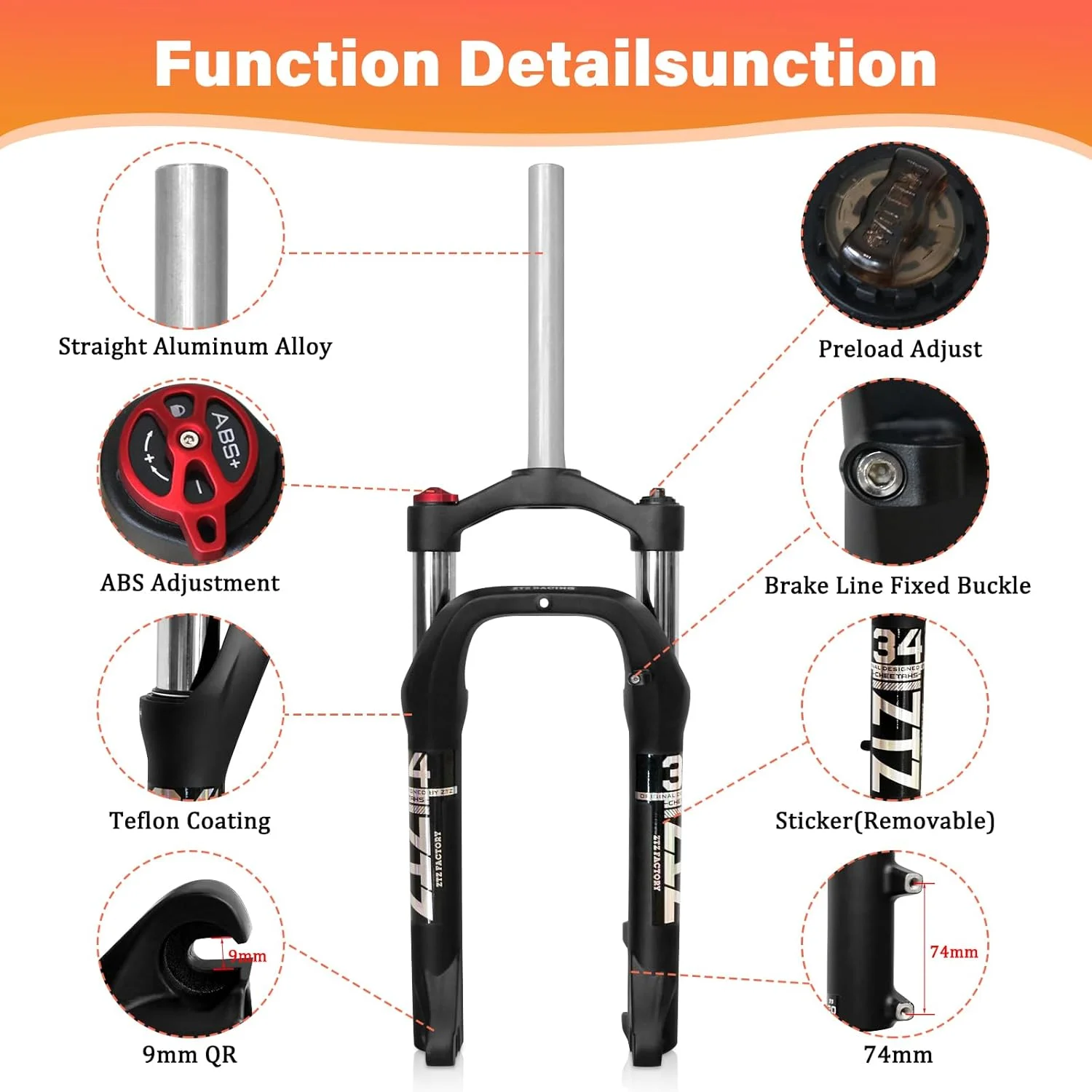 دوشاخ کمک فنر روغنی 20 * 4.0 اینچی ZTZ با فنر روغن - 100 میلی متر کورس، توپی با فاصله 135 میلی متر، QR 9 میلی متری، قفل تاج، دوشاخ جلوی دوچرخه تایر پهن، مناسب برای دوچرخه های کوهستانی برفی و ساحلی XC