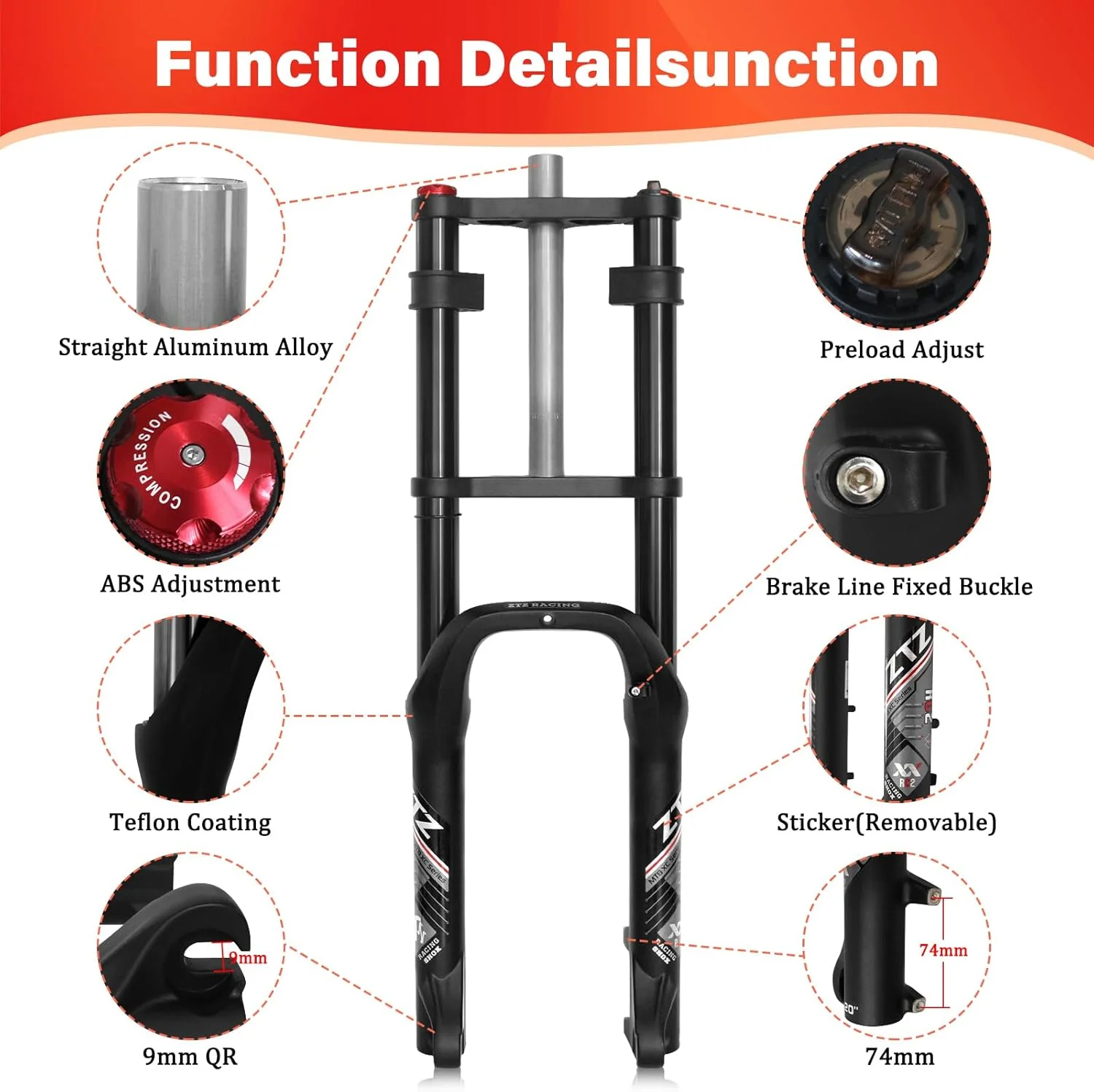 دوشاخ کمک فنر روغنی با فنر ZTZ سایز 20 * 4.0 اینچ - 180 میلی متر کورس، توپی با فاصله 135 میلی متر، QR 9 میلی متری، دوشاخ جلو با دو تاج، مناسب برای دوچرخه های برقی ساحلی برفی دوشاخ کمک فنر روغنی با فنر ZTZ سایز 20 * 4.0 اینچ - 180 میلی متر کورس، توپی با فاصله 135 میلی متر، QR 9 میلی متری، دوشاخ جلو با دو تاج، مناسب برای دوچرخه های برقی ساحلی برفی