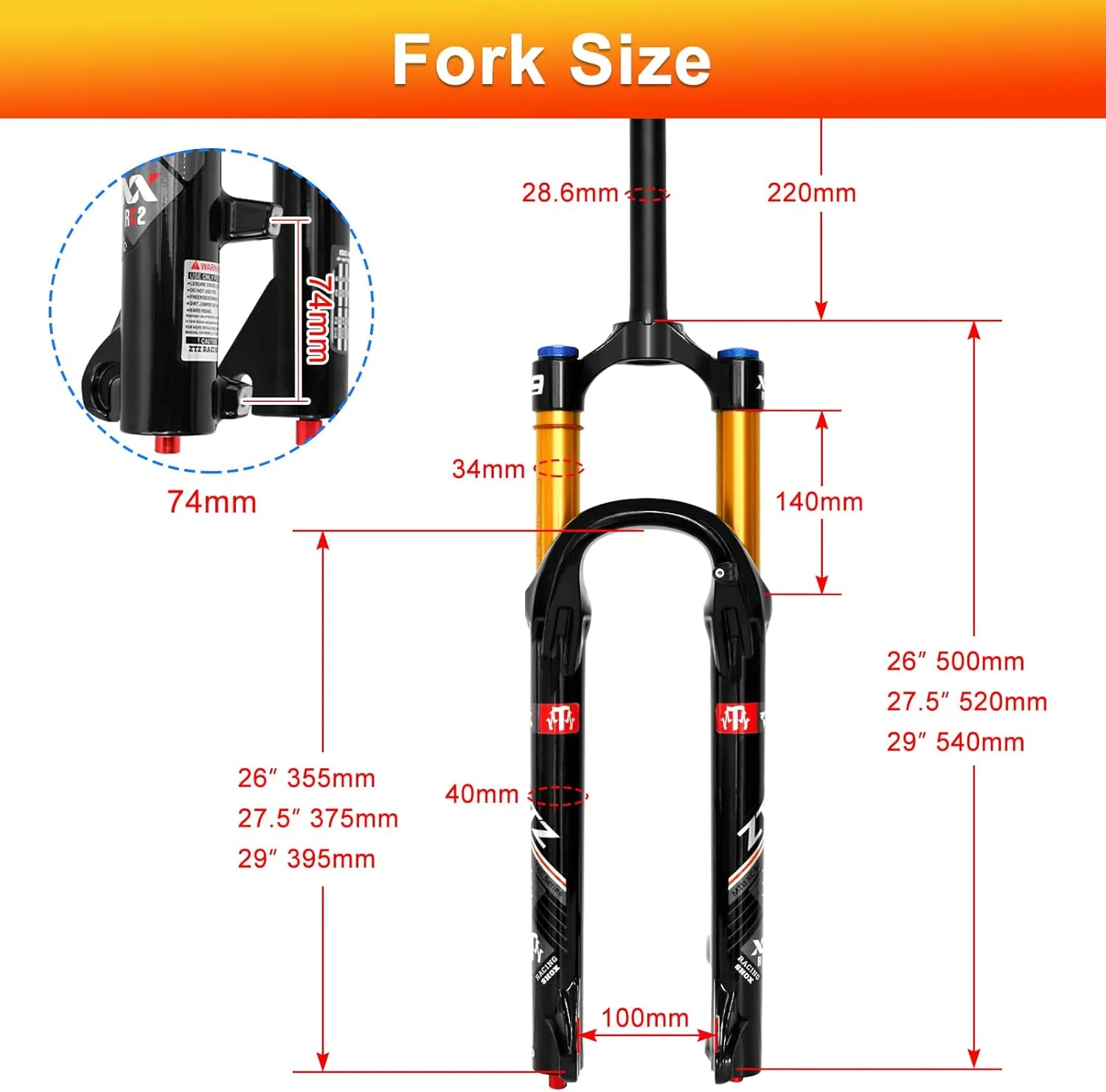 دوشاخ تعلیق بادی کوهستان ZTZ سایزهای 26/27.5/29 اینچ، میله های ارتقا یافته 34 میلی متری و 140 میلی متر دامنه حرکت، تنظیم برگشت، لوله فرمان مستقیم، QR 9x100 میلی متر، قفل دستی دوشاخ جلو برای دوچرخه کوهستان XC AM دوشاخ تعلیق بادی کوهستان ZTZ سایزهای 26/27.5/29 اینچ، میله های ارتقا یافته 34 میلی متری و 140 میلی متر دامنه حرکت، تنظیم برگشت، لوله فرمان مستقیم، QR 9x100 میلی متر، قفل دستی دوشاخ جلو برای دوچرخه کوهستان XC AM