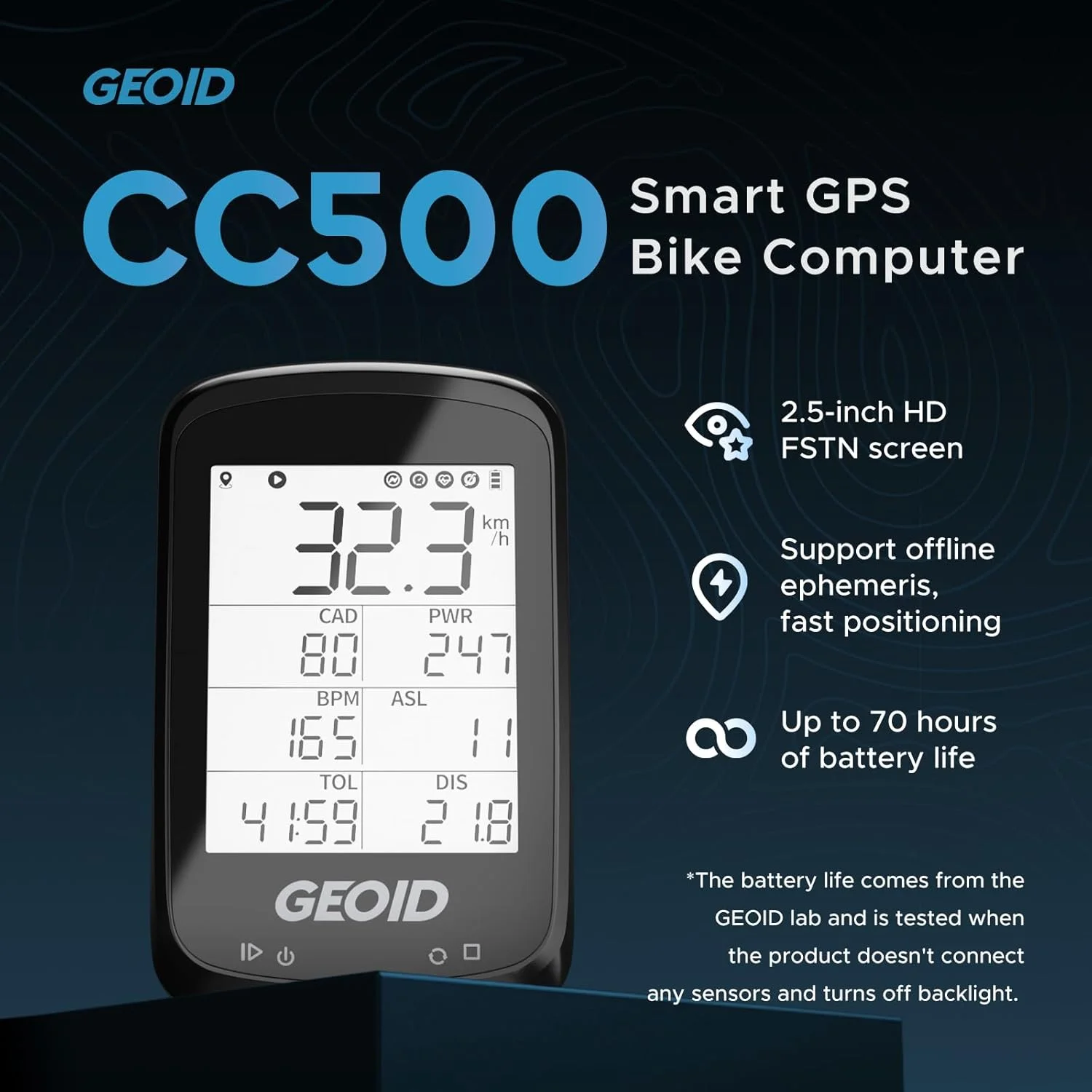 کامپیوتر دوچرخه سواری GPS جی او ای دی مدل CC500، صفحه نمایش 2.5 اینچی، سرعت سنج GPS بی سیم، بلوتوث Ant+، سرعت سنج ضد آب IPX6، سازگار با سنسور سرعت/ضربان و پاور متر