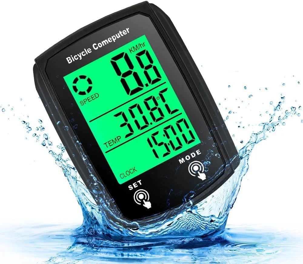 کامپیوتر دوچرخه دیجیتال، سرعت سنج ضد آب دوچرخه با 19 عملکرد، کیلومتر شمار سیمی اتوماتیک LCD، کامپیوتر دوچرخه با نور پس زمینه برای ردیابی سرعت در زمان واقعی