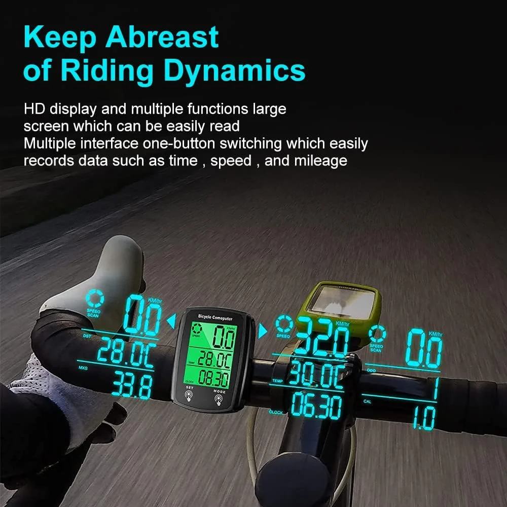 کامپیوتر دوچرخه دیجیتال، سرعت سنج ضد آب دوچرخه با 19 عملکرد، کیلومتر شمار سیمی اتوماتیک LCD، کامپیوتر دوچرخه با نور پس زمینه برای ردیابی سرعت در زمان واقعی