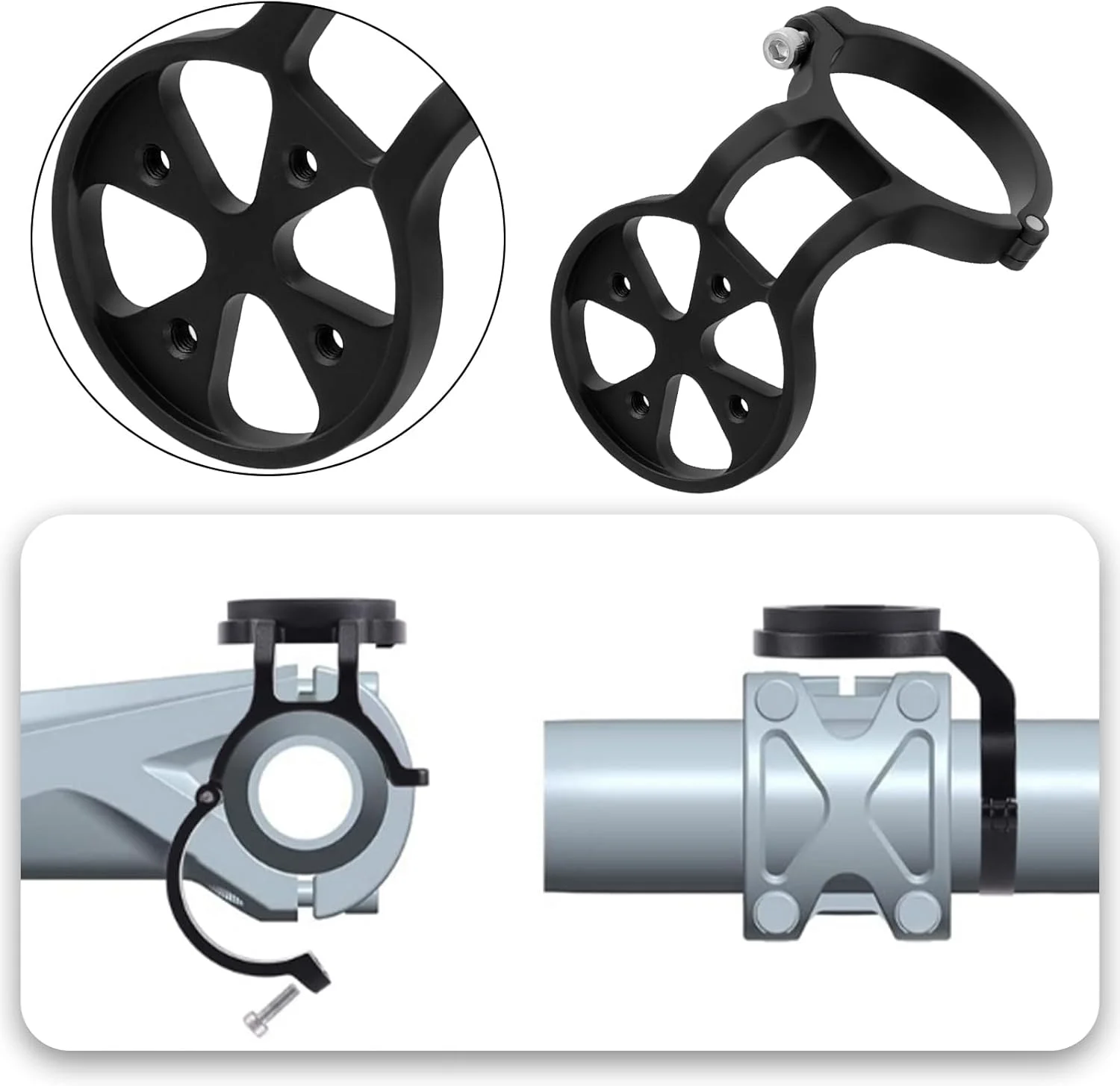 پایه نگهدارنده کامپیوتر دوچرخه ECSiNG برای فرمان های 31.8 میلی متری سازگار با Garmin Edge و Wahoo Elemnt، ابعاد 52.6x31.8x37.9 میلی متر، مشکی