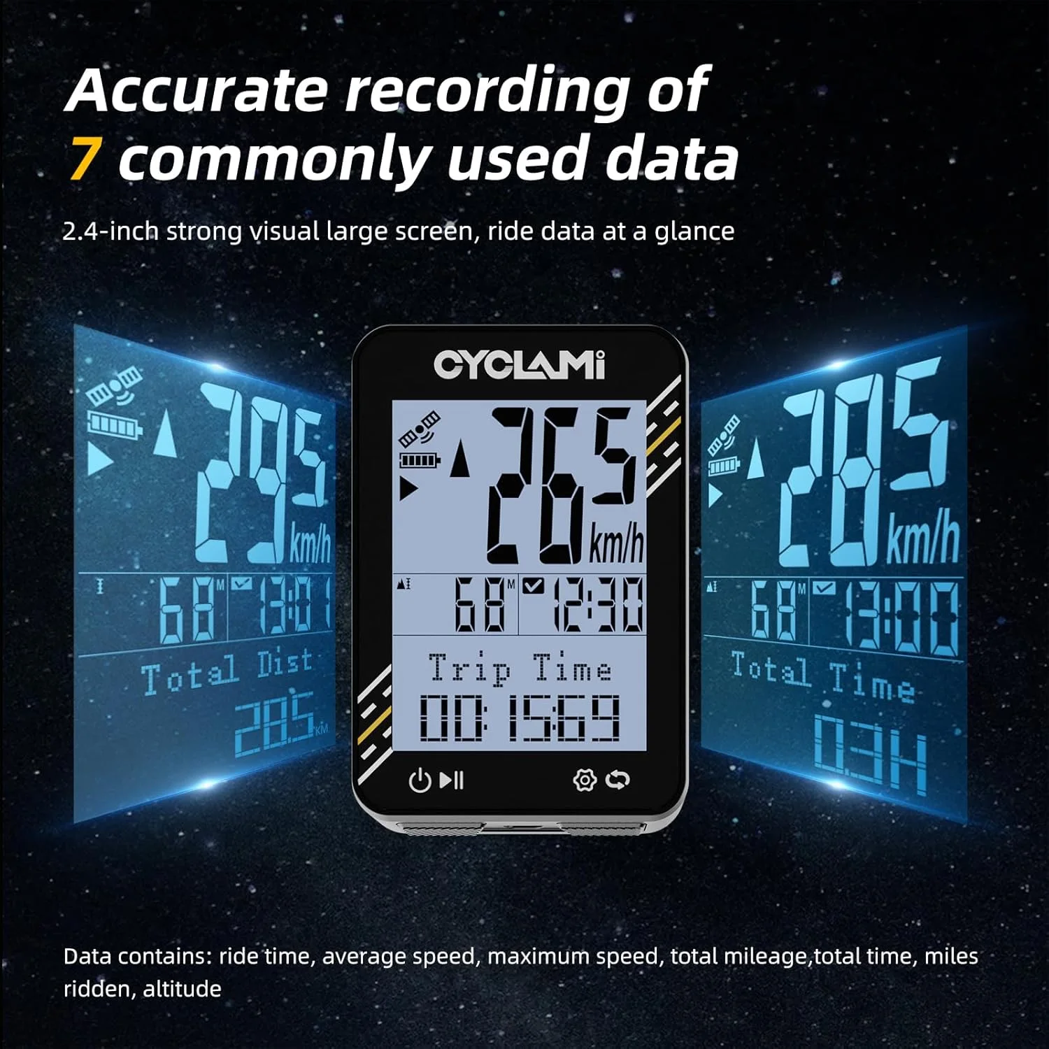 کامپیوتر دوچرخه بی سیم - سرعت سنج و کیلومتر شمار دوچرخه سواری GPS با 5 ماهواره | صفحه نمایش 2.4 اینچی خوانا در نور خورشید | 50 گرم فوق سبک | باتری با بیش از 20 ساعت عمر IPX7 ضد آب GPS دوچرخه برای جاده/کوهستان مناسب برای همه دوچرخه ها