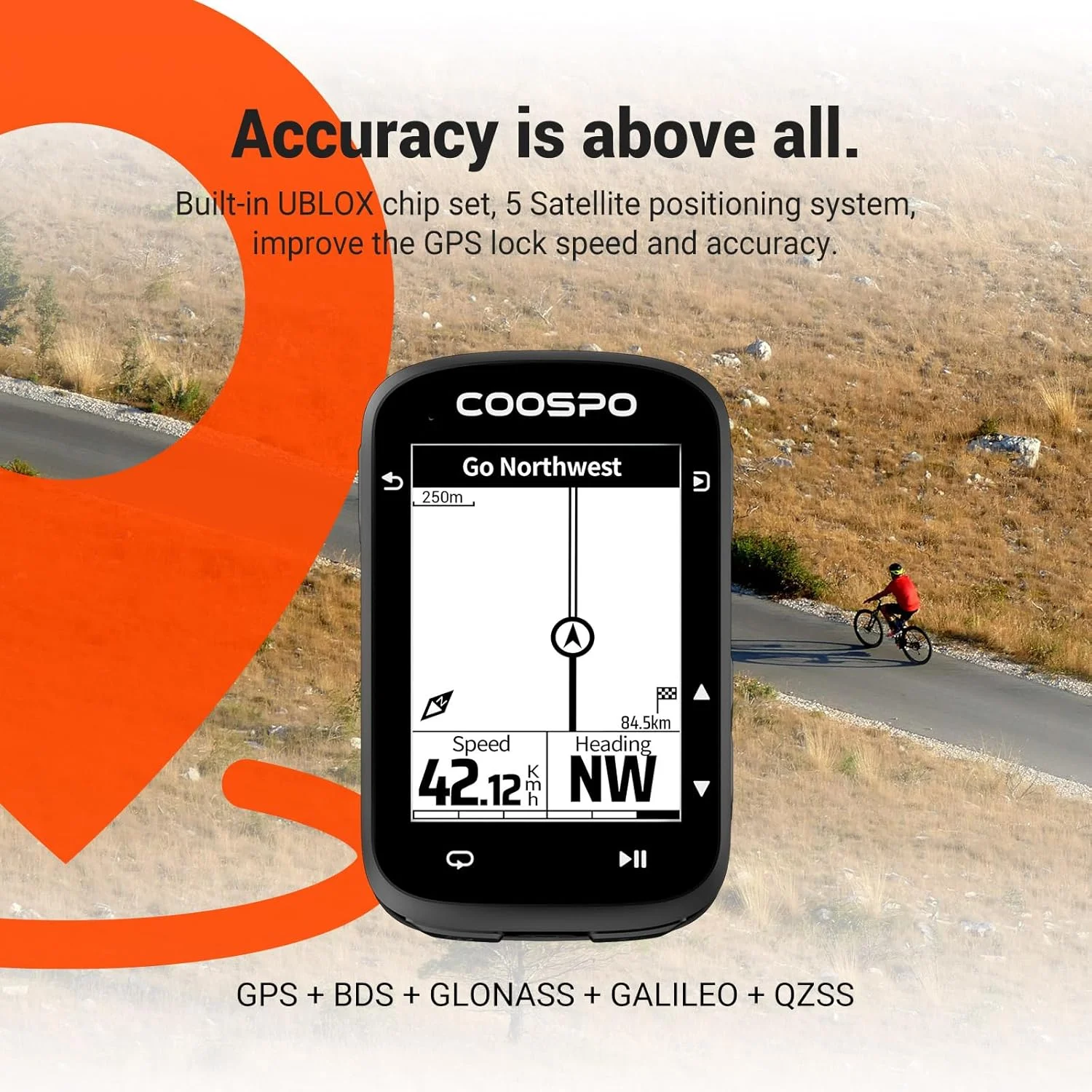 کامپیوتر دوچرخه سواری بی سیم COOSPO CS500، صفحه نمایش 2.6 اینچی LCD GPS با مسیریابی، بلوتوث 5.0 ANT+ GPS سرعت سنج دوچرخه با نور پس زمینه خودکار، پشتیبانی از رادار دوچرخه و عمر باتری 45 ساعته