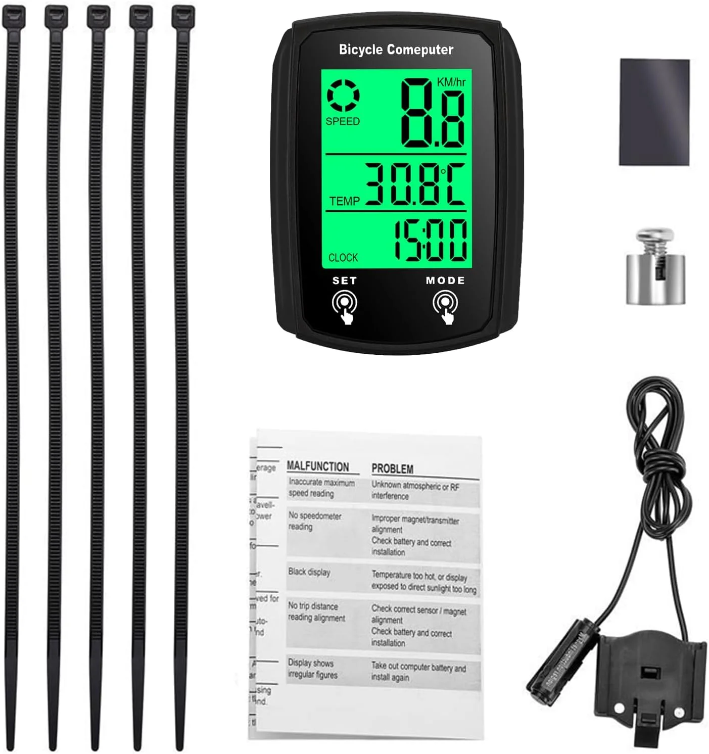 کامپیوتر دوچرخه، سرعت سنج دوچرخه با 19 عملکرد، ضد آب، سیم دار، صفحه لمسی با نور پس زمینه، مناسب برای انواع دوچرخه، برای ردیابی مسافت، سرعت و زمان