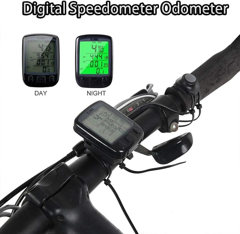 کامپیوتر دوچرخه سیمی با نمایشگر LCD، سرعت سنج چند منظوره دوچرخه، کیلومتر شمار، گام شمار و کرنومتر برای تمرینات توربو - ضد آب با سنسور سرعت و دور موتور برای ردیابی دقیق دوچرخه سواری