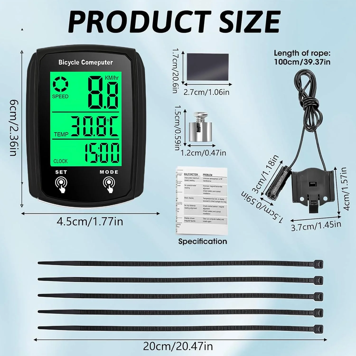 کامپیوتر دوچرخه سواری یونیورسال با 19 عملکرد، ضد آب IP54، کیلومتر شمار GPS دوچرخه با صفحه لمسی LCD دارای نور پس زمینه، شروع/توقف خودکار برای MTB و جاده
