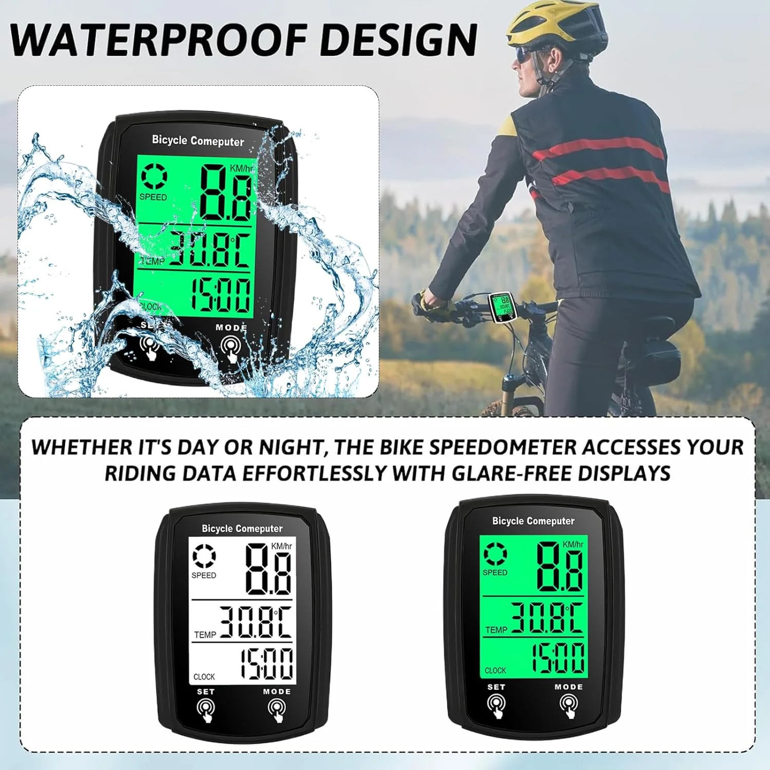 کامپیوتر دوچرخه سواری یونیورسال با 19 عملکرد، ضد آب IP54، کیلومتر شمار GPS دوچرخه با صفحه لمسی LCD دارای نور پس زمینه، شروع/توقف خودکار برای MTB و جاده