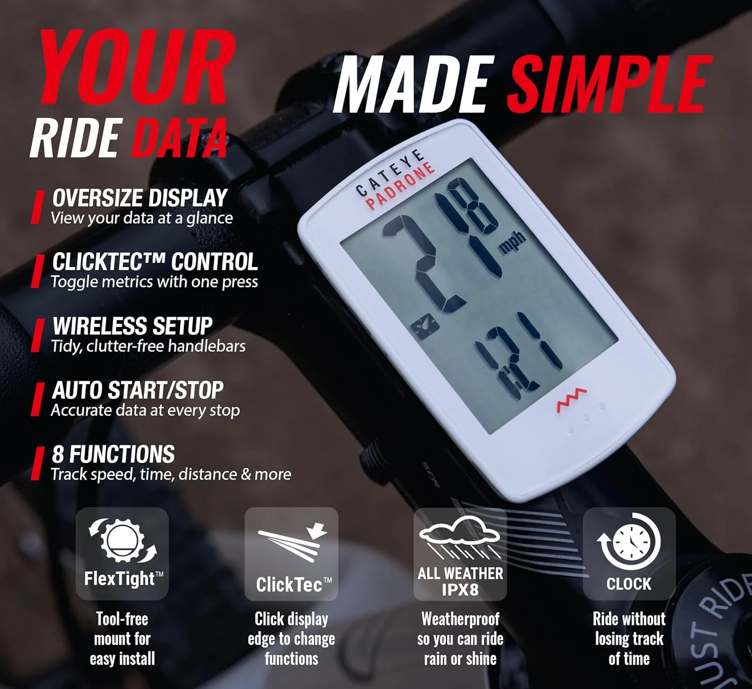 کامپیوتر دوچرخه سواری بی سیم CatEye Padrone: سفید