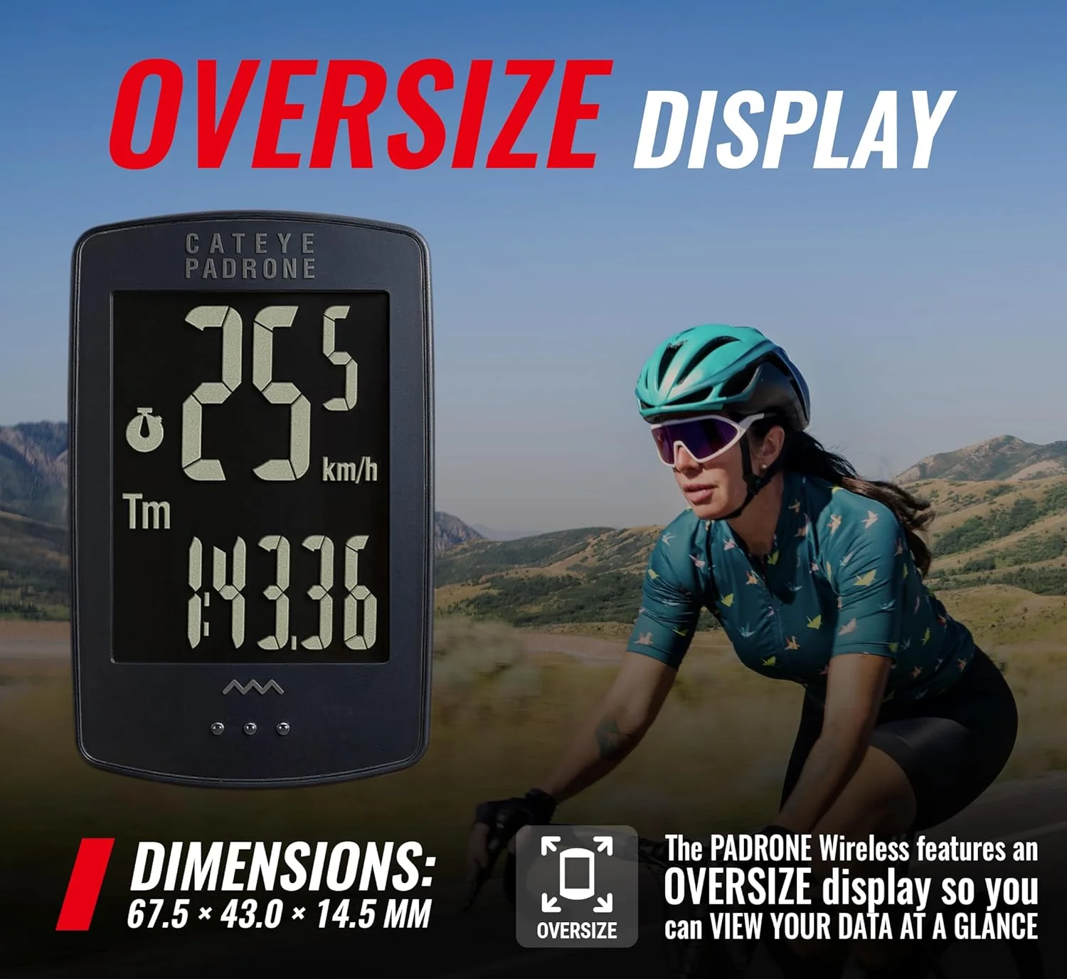 کامپیوتر دوچرخه سواری بی سیم CATEYE Padrone – سایز بزرگ، سرعت سنج و کیلومتر شمار بی سیم، پایه FlexTight™، شروع/توقف خودکار، کیلومتر شمار قابل برنامه ریزی
