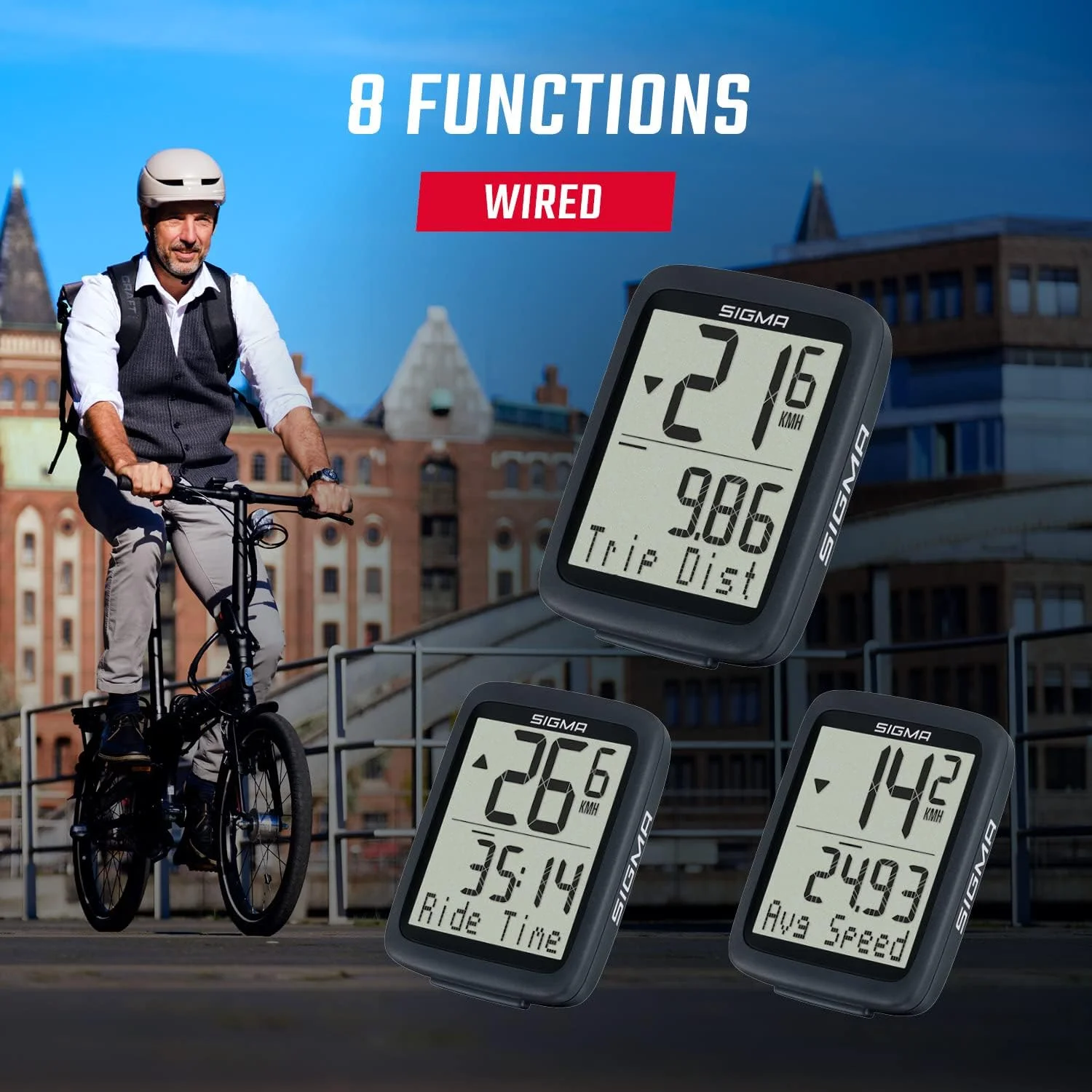 کامپیوتر دوچرخه سیگما اسپورت BC 8.0 با عملکردهای متعدد، کاربری آسان با دکمه های بزرگ و صفحه نمایش واضح