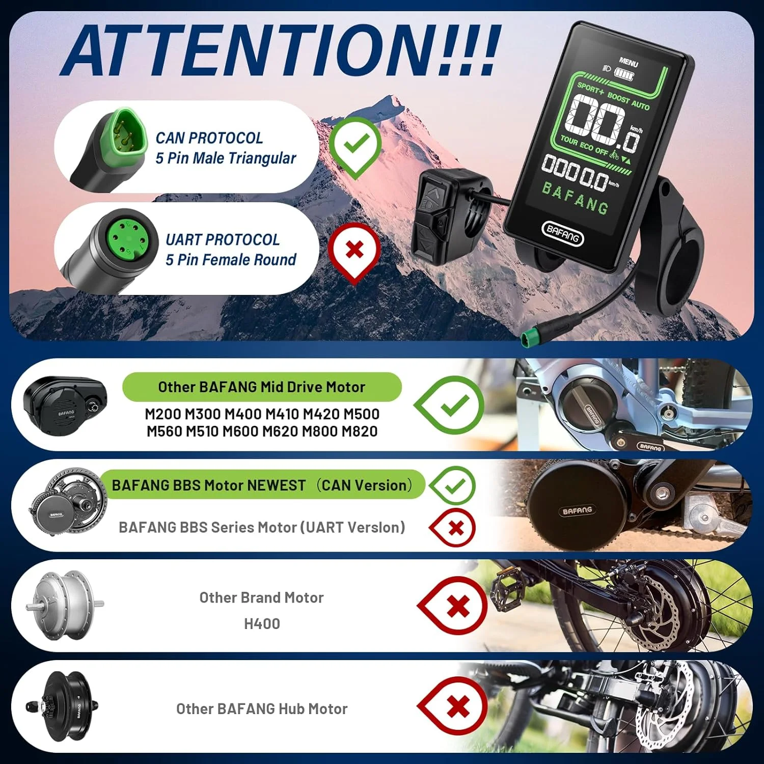 نمایشگر دوچرخه برقی BAFANG C020 برای موتورهای میانی M620, M600, M560, M510, M420، کامپیوتر دوچرخه با پروتکل CAN