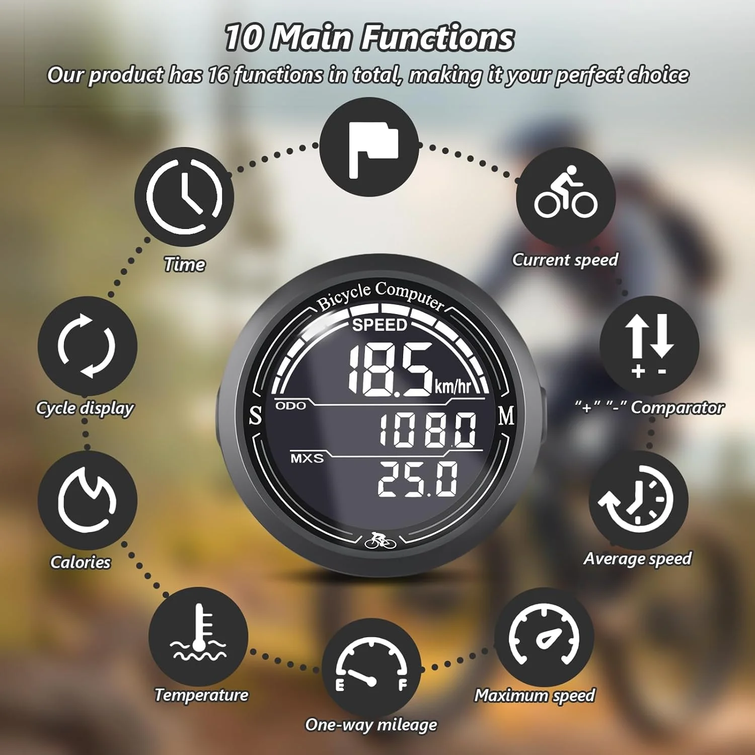 کامپیوتر دوچرخه بی سیم GPS، صفحه نمایش LCD 2.4 اینچی با نور پس زمینه خودکار، 24 عملکرد جهانی، ضد آب IPX6، سرعت سنج و کیلومتر شمار دوچرخه ANT، مناسب برای همه دوچرخه ها