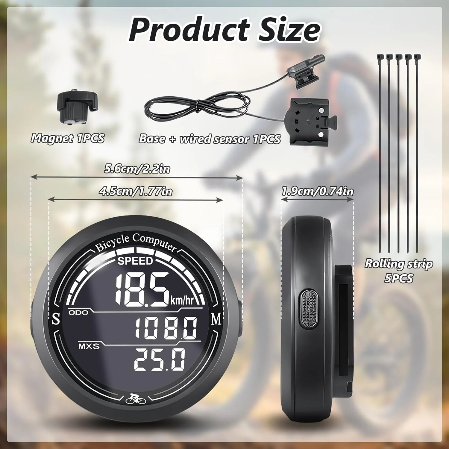 کامپیوتر دوچرخه بی سیم GPS، صفحه نمایش LCD 2.4 اینچی با نور پس زمینه خودکار، 24 عملکرد جهانی، ضد آب IPX6، سرعت سنج و کیلومتر شمار دوچرخه ANT، مناسب برای همه دوچرخه ها