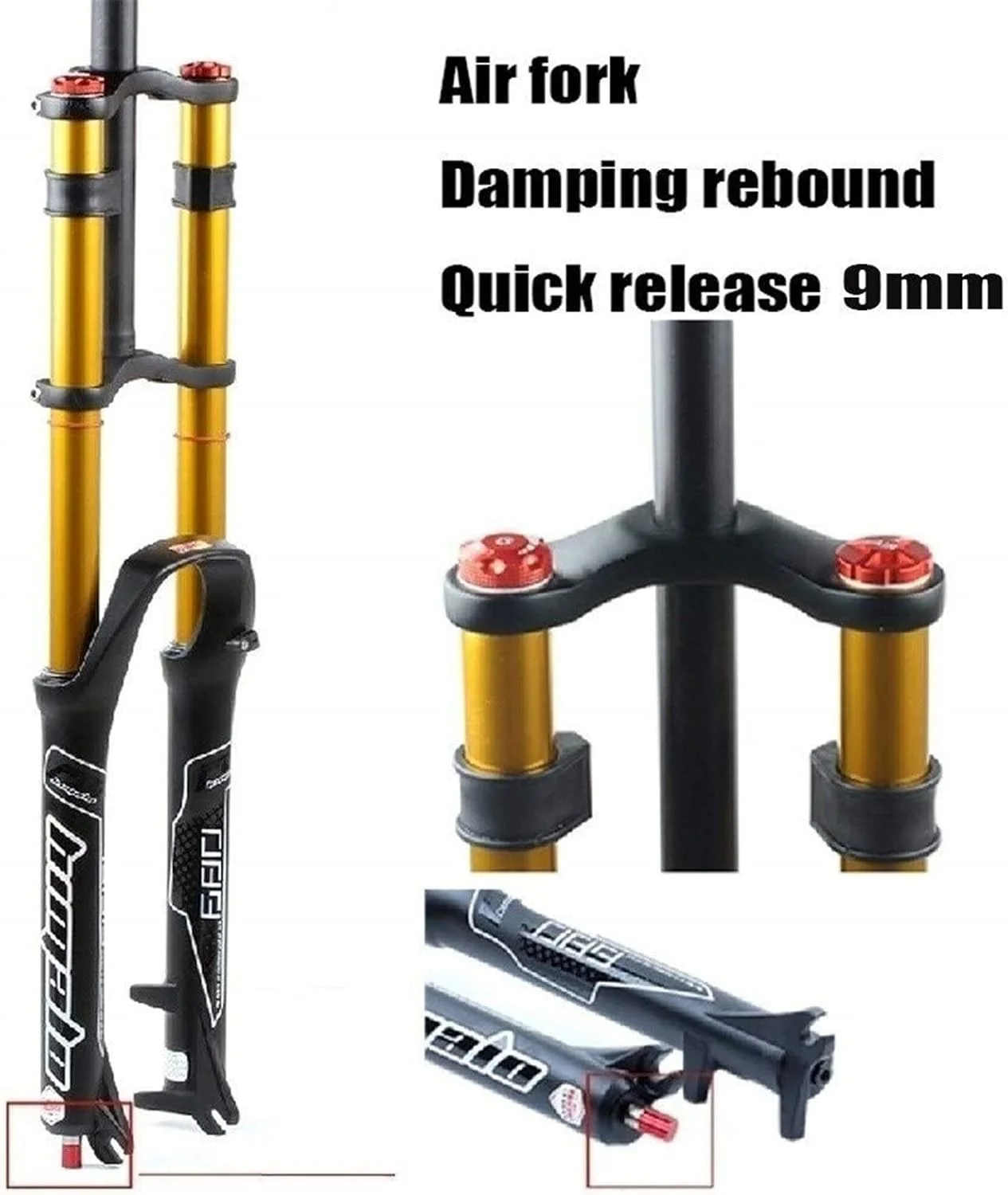 دوشاخ تعلیق MTB، دوشاخ دوچرخه کوهستانی XC قفل‌شونده گازی فوق سبک، مشکی - 27.5 اینچ (طلایی، 29 اینچ)