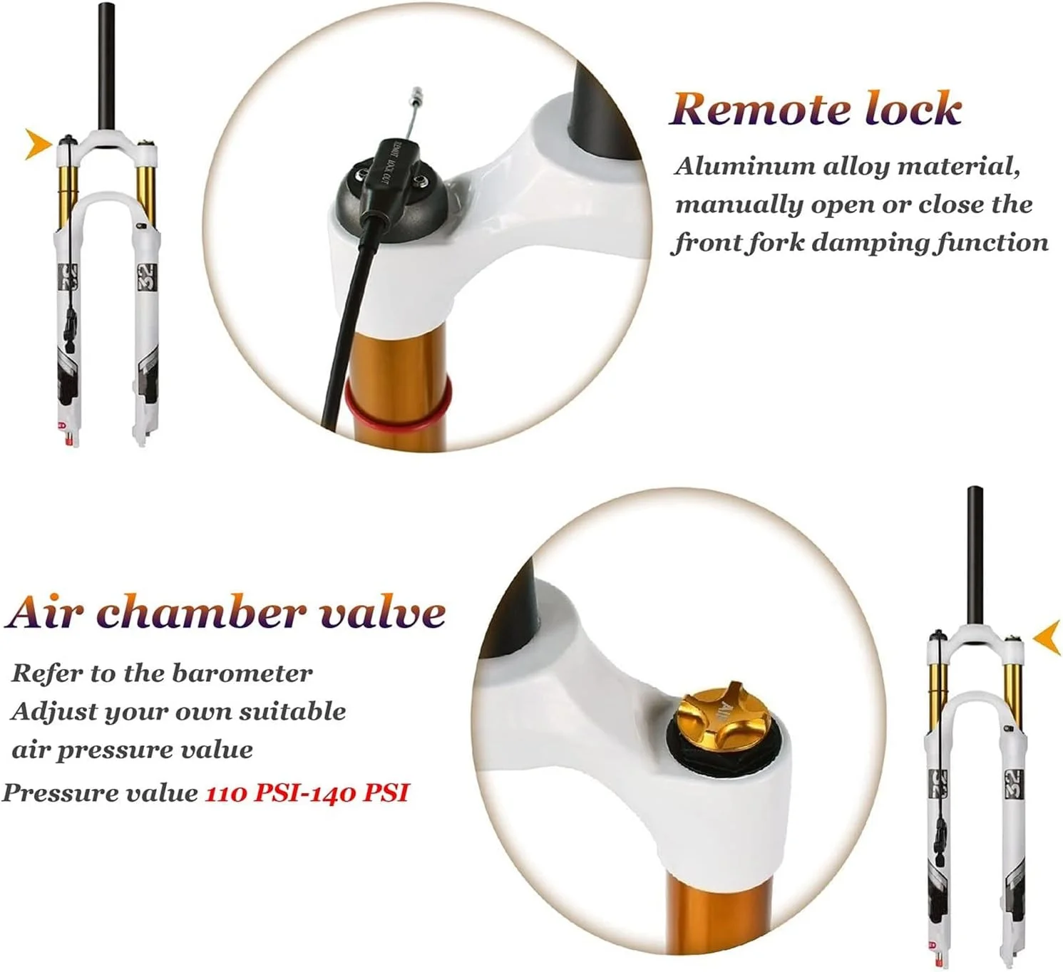 دوشاخ دوچرخه کوهستان MTB با قفل کن، کنترل خطی - 27.5 اینچ (کنترل خطی، 27.5 اینچ)