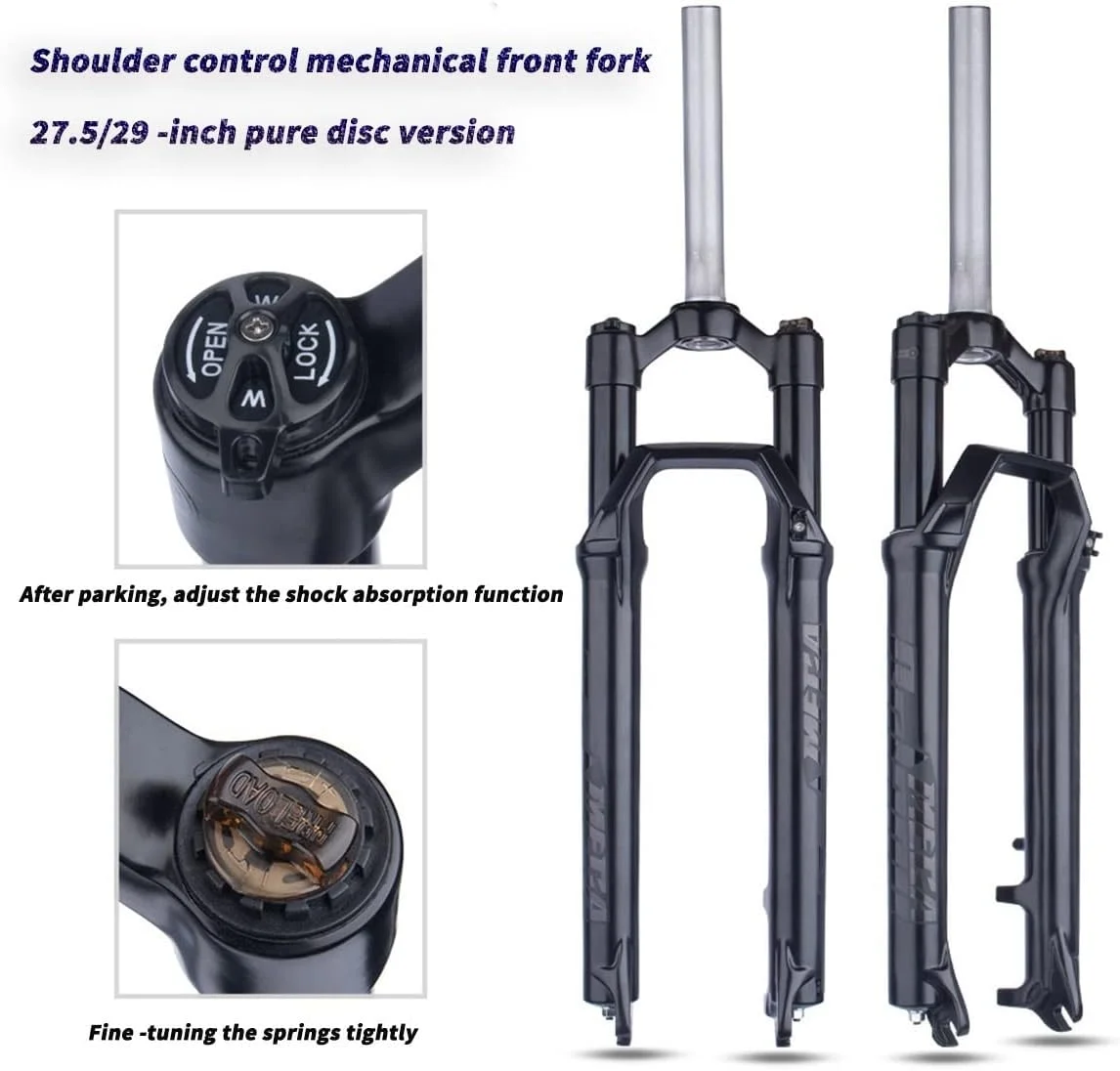دوشاخ کمک فنر دوچرخه سایز 27.5/29 اینچ، 80 میلی متر بازی، لوله عمودی بدون رزوه 1-1/8، دوشاخ جلوی کوهستان، کنترل روی دوشاخ