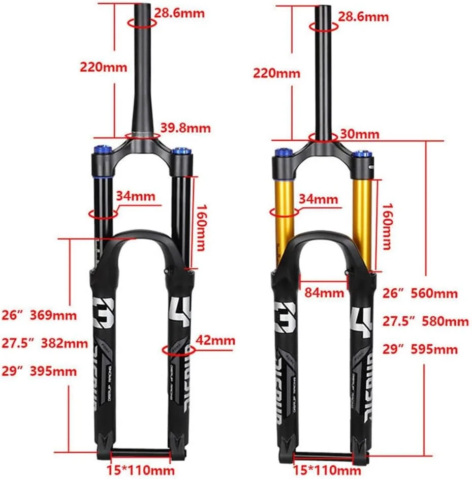 دوشاخ تعلیق دوچرخه سایزهای 26/27.5/29 اینچ مناسب دوچرخه کوهستان، دوشاخ بادی با طول حرکت 160 میلی متر، لوله 1-1/8 اینچ صاف/مخروطی، محور جلو 15 * 110 میلی متر، قفل دستی، ترمز دیسکی با قابلیت تنظیم میرایی (طلایی - مخروطی) دوشاخ تعلیق دوچرخه سایزهای 26/27.5/29 اینچ مناسب دوچرخه کوهستان، دوشاخ بادی با طول حرکت 160 میلی متر، لوله 1-1/8 اینچ صاف/مخروطی، محور جلو 15 * 110 میلی متر، قفل دستی، ترمز دیسکی با قابلیت تنظیم میرایی (طلایی - مخروطی)