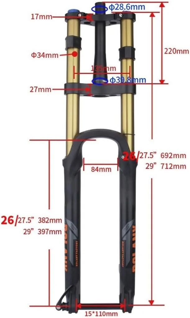 دوشاخ تعلیق بادی دوچرخه سایزهای ۲۶ ۲۷.۵ ۲۹ با طول حرکت ۱۶۰ میلیمتر، قابلیت تنظیم برگشت، محور Thru 15 * 110mm، دوشاخ دوشانه مخروطی ۱-۱/۲ اینچ HL (رنگ: طلایی، سایز: ۲۶ اینچ) دوشاخ تعلیق بادی دوچرخه سایزهای ۲۶ ۲۷.۵ ۲۹ با طول حرکت ۱۶۰ میلیمتر، قابلیت تنظیم برگشت، محور Thru 15 * 110mm، دوشاخ دوشانه مخروطی ۱-۱/۲ اینچ HL (رنگ: طلایی، سایز: ۲۶ اینچ)