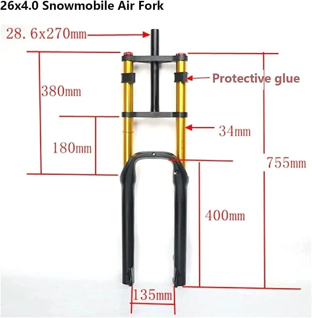 دوشاخ کمک فنر 26 اینچی مخصوص دوچرخه های چاق، دوشاخ دوشاخ دوتایی، تایر چاق 4.0، ترمز دیسکی A-Pillar، فشار هوا، کورس 100 میلی متری برای دوچرخه های برفی، دوشاخ جلو 27.5