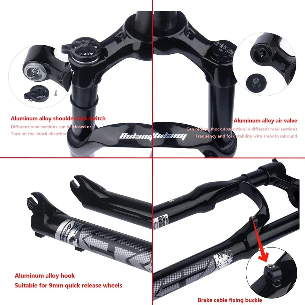 دوشاخ کمک فنر دوچرخه سایزهای 26، 27.5 و 29 اینچ، دوشاخ جلو دوچرخه کوهستان XC با طول حرکت 100 میلی متر، ترمز دیسکی، دوشاخ گازی با قفل دستی، لوله مستقیم 1 1/8 اینچ، QR 9 میلی متر