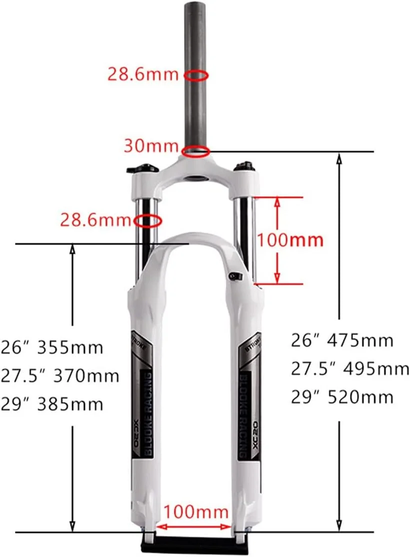 دوشاخ فنری جلو دوچرخه آلیاژ آلومینیوم مناسب دوچرخه کوهستان سایزهای 26/27.5/29 اینچ با طول حرکت 100 میلی متر، قفل دستی و لوله 1-1/8 اینچ (رنگ: سفید، سایز: 26 اینچ) دوشاخ فنری جلو دوچرخه آلیاژ آلومینیوم مناسب دوچرخه کوهستان سایزهای 26/27.5/29 اینچ با طول حرکت 100 میلی متر، قفل دستی و لوله 1-1/8 اینچ (رنگ: سفید، سایز: 26 اینچ)