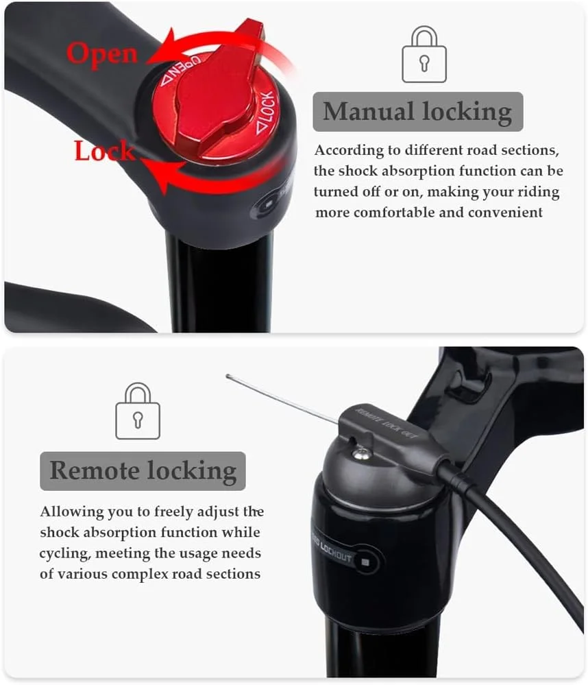 دوشاخ تعلیق دوچرخه سایز 26 اینچ، 27.5/29 اینچ، آلیاژ آلومینیوم 1-1/8 اینچ لوله مستقیم، دوشاخ جلو هوا QR با دامنه حرکت 140 میلی متر دوشاخ تعلیق دوچرخه سایز 26 اینچ، 27.5/29 اینچ، آلیاژ آلومینیوم 1-1/8 اینچ لوله مستقیم، دوشاخ جلو هوا QR با دامنه حرکت 140 میلی متر
