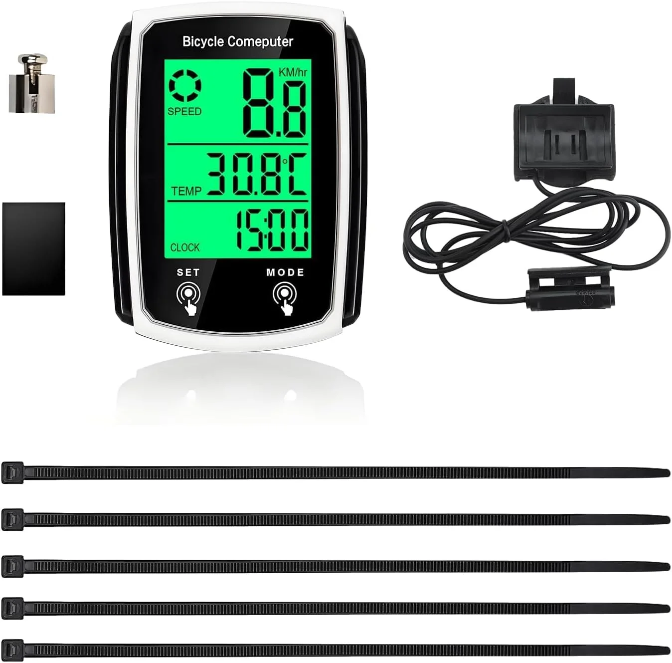 کامپیوتر دوچرخه یونیورسال، 19 عملکرد ضد آب IP54، کیلومتر شمار و سرعت سنج دوچرخه سیمی، صفحه لمسی با نور پس زمینه LCD، شروع/توقف خودکار برای لوازم جانبی دوچرخه سواری