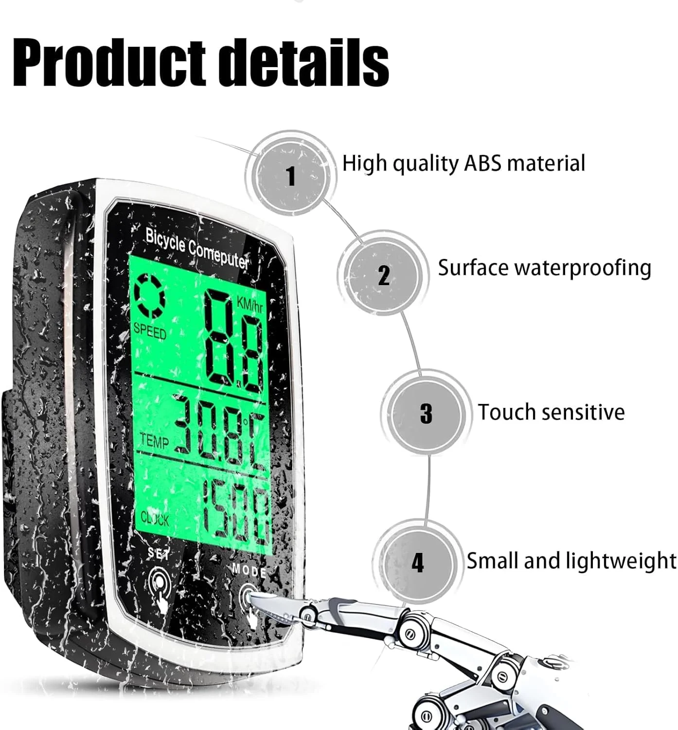 کامپیوتر دوچرخه یونیورسال، 19 عملکرد ضد آب IP54، کیلومتر شمار و سرعت سنج دوچرخه سیمی، صفحه لمسی با نور پس زمینه LCD، شروع/توقف خودکار برای لوازم جانبی دوچرخه سواری کامپیوتر دوچرخه یونیورسال، 19 عملکرد ضد آب IP54، کیلومتر شمار و سرعت سنج دوچرخه سیمی، صفحه لمسی با نور پس زمینه LCD، شروع/توقف خودکار برای لوازم جانبی دوچرخه سواری