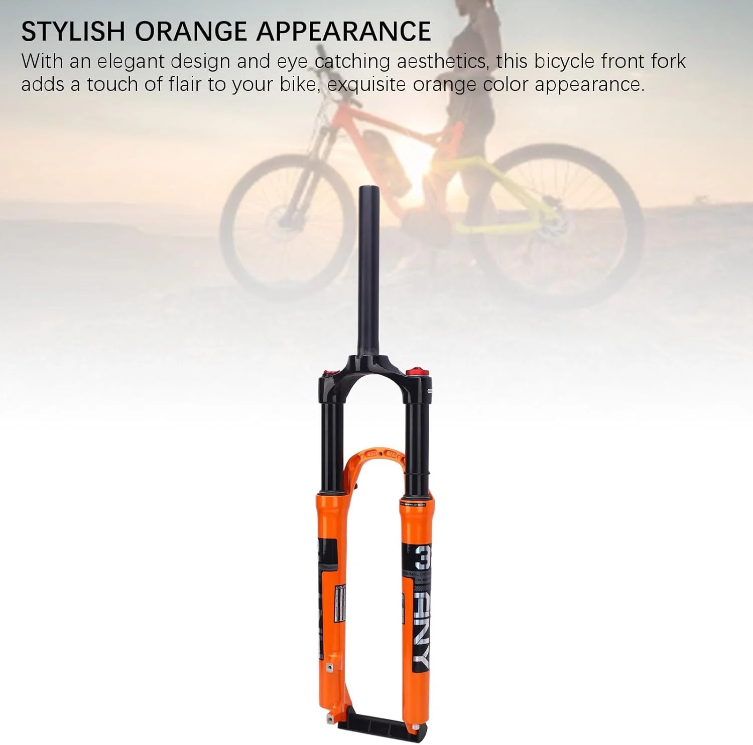 دوشاخ جلوی دوچرخه کوهستان 27.5 اینچی Keenso با سیستم تعلیق بادی قابل تنظیم و قفل‌شونده مناسب مسیرهای ناهموار، آلیاژ نارنجی