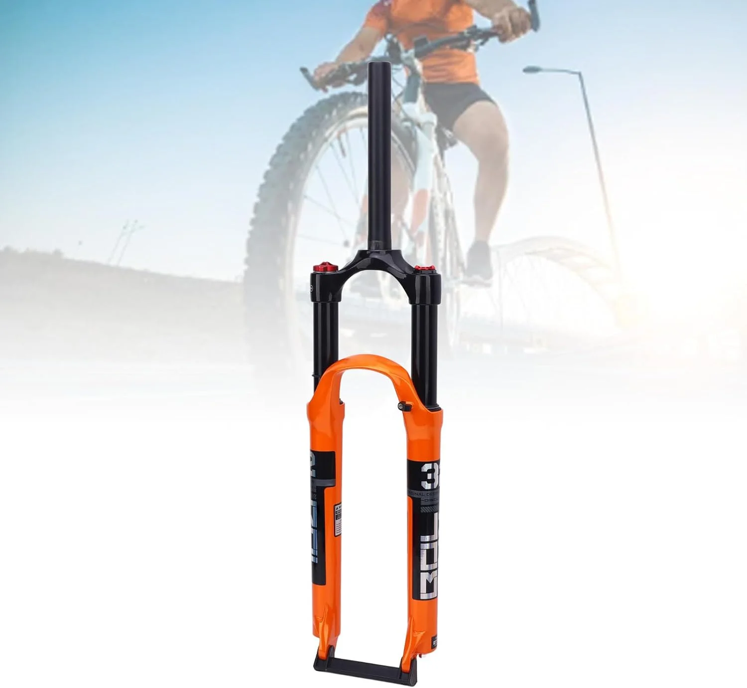 دوشاخ جلوی دوچرخه کوهستان 27.5 اینچی Keenso با سیستم تعلیق بادی قابل تنظیم و قفل‌شونده مناسب مسیرهای ناهموار، آلیاژ نارنجی