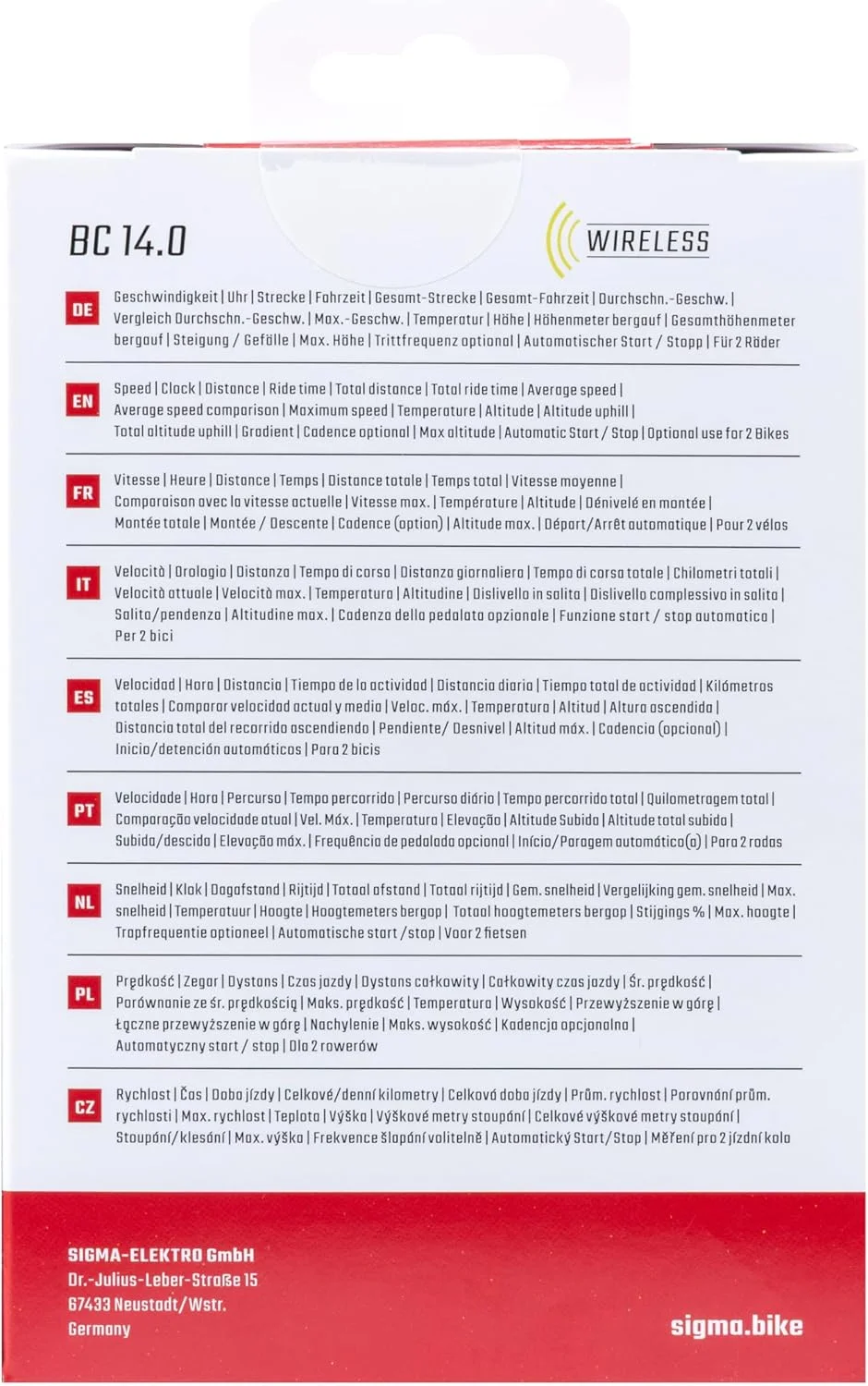 کامپیوتر دوچرخه سیگما، مدل BC 14.0 Wireless STS با قابلیت اندازه گیری سرعت رکاب زنی (اختیاری)، دارای 14 عملکرد، ارتفاع سنج، ردیابی چند روزه، صفحه نمایش بزرگ، مقاوم در برابر آب و هوا، عمر باتری طولانی، نصب انعطاف پذیر کامپیوتر دوچرخه سیگما، مدل BC 14.0 Wireless STS با قابلیت اندازه گیری سرعت رکاب زنی (اختیاری)، دارای 14 عملکرد، ارتفاع سنج، ردیابی چند روزه، صفحه نمایش بزرگ، مقاوم در برابر آب و هوا، عمر باتری طولانی، نصب انعطاف پذیر