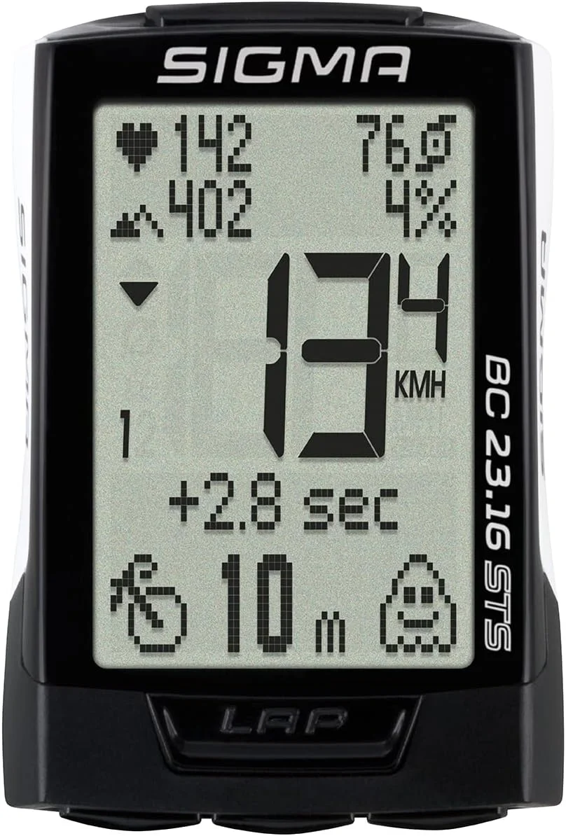 کامپیوتر دوچرخه سواری بی سیم دیجیتال سیگما BC 23.16 STS | ارتفاع سنج، سرعت و عملکردهای ضربان قلب برای دوچرخه سواران حرفه ای، ثبت تا 500 ساعت | صفحه نمایش برجسته، مقاوم در برابر آب IPX8، نسخه محدود سفید