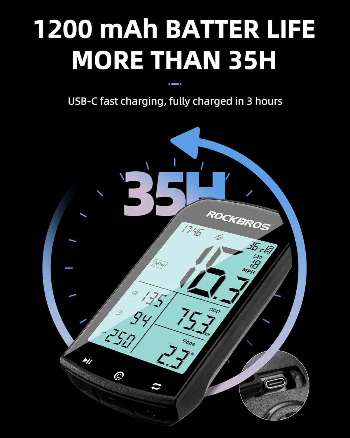 کامپیوتر دوچرخه سواری بی سیم ROCKBROS، کیلومتر شمار دوچرخه با سنسور سرعت و ضربان قلب، ضد آب، صفحه نمایش LCD 2.9 اینچی کامپیوتر دوچرخه سواری بی سیم ROCKBROS، کیلومتر شمار دوچرخه با سنسور سرعت و ضربان قلب، ضد آب، صفحه نمایش LCD 2.9 اینچی