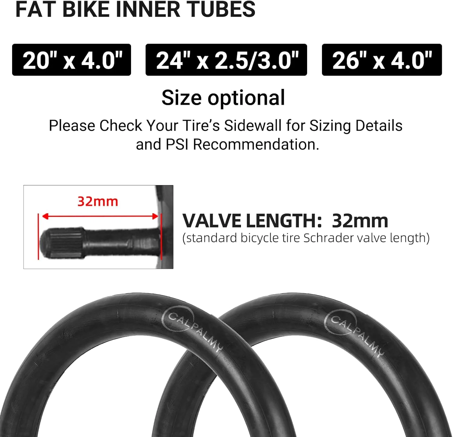 تیوب داخلی CALPALMY 20x4 / 26x4 (بسته 2 عددی) - تیوب های لاستیک پهن برای دوچرخه های کوهستانی و دوچرخه های الکترونیکی لاستیک پهن - تیوب های داخلی با والف شردر 32 میلی متری - شامل اهرم تایر تیوب داخلی CALPALMY 20x4 / 26x4 (بسته 2 عددی) - تیوب های لاستیک پهن برای دوچرخه های کوهستانی و دوچرخه های الکترونیکی لاستیک پهن - تیوب های داخلی با والف شردر 32 میلی متری - شامل اهرم تایر
