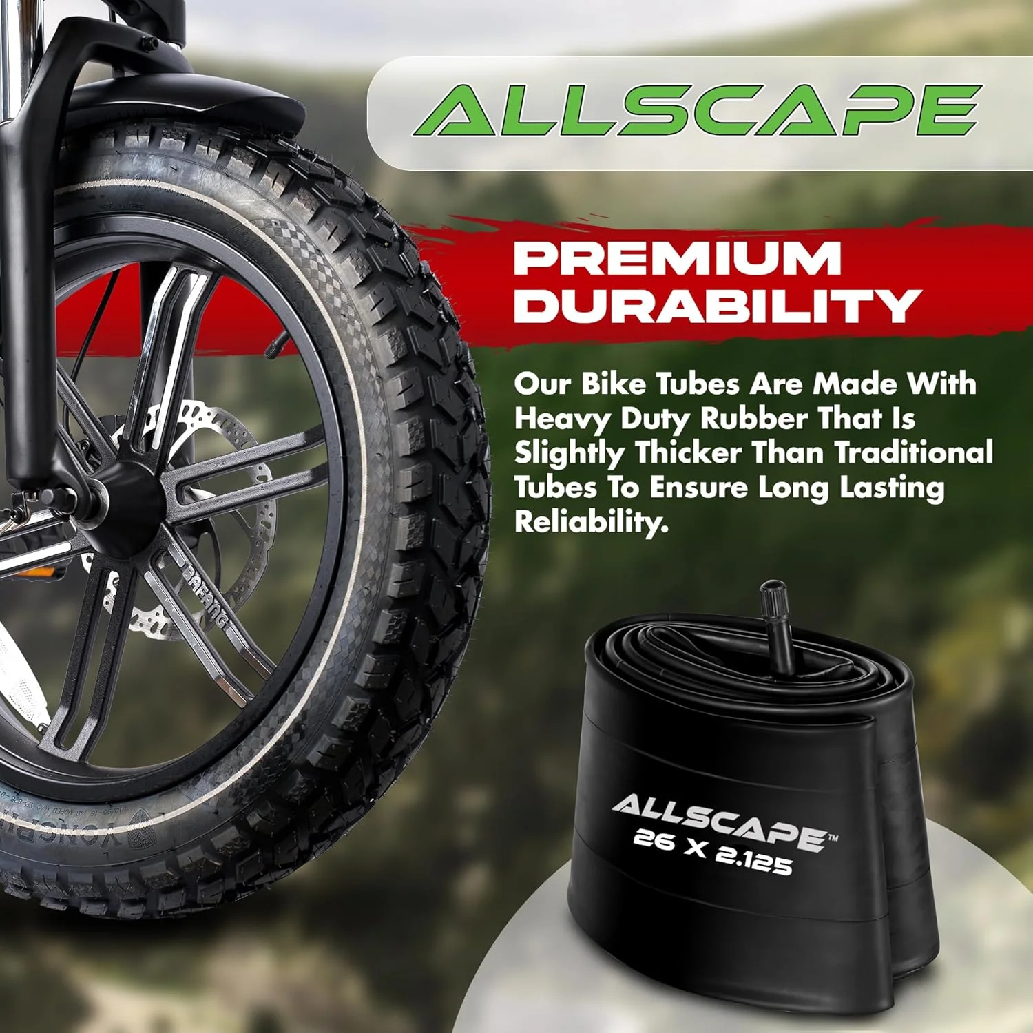 تیوب دوچرخه HEB سایز 26 اینچ، مناسب برای سایزهای 1.75، 1.95، 2.10، 2.125 – تیوب لاستیکی بوتیل با والف شرادر – سازگار با دوچرخه های کروز، کوهستان، شهری و بچگانه – بسته 2 عددی