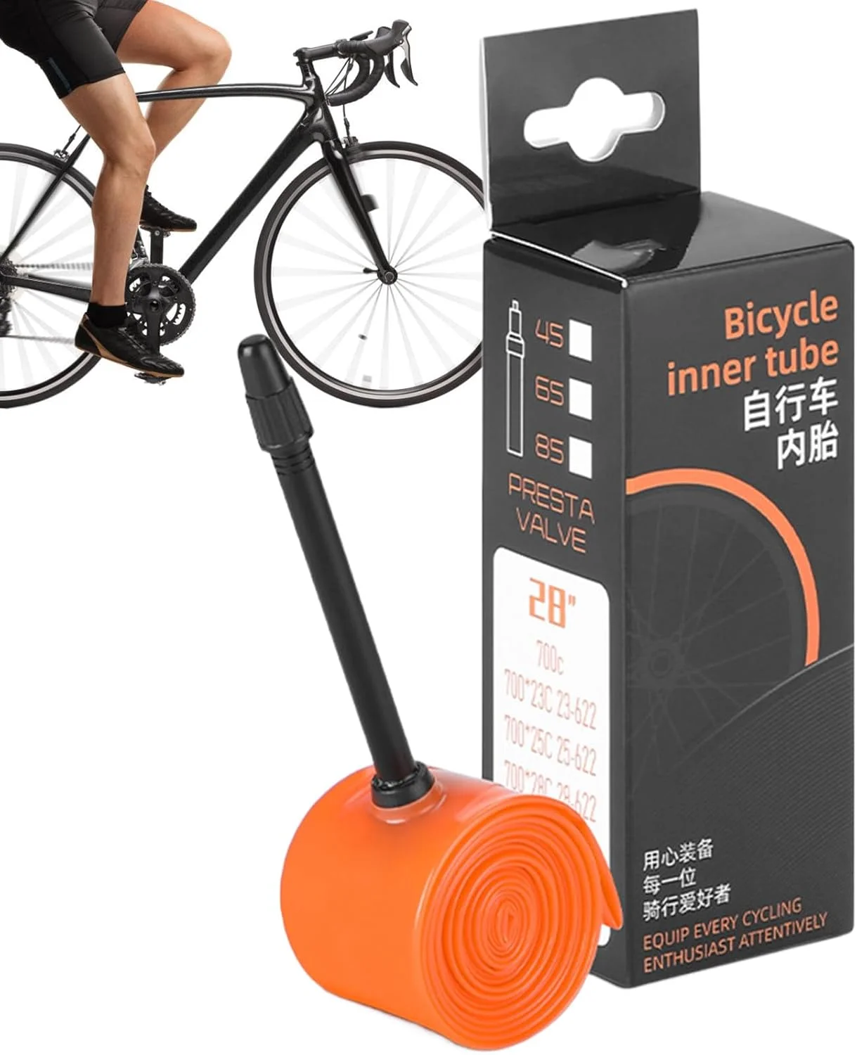 تیوب دوچرخه 700C - تایر دوچرخه با والف 65 میلی‌متری | تیوب دوچرخه سبک و قابل حمل | مناسب برای دوچرخه‌سواری کوهستانی، جاده‌ای، دوچرخه‌های برقی و اسکوتر