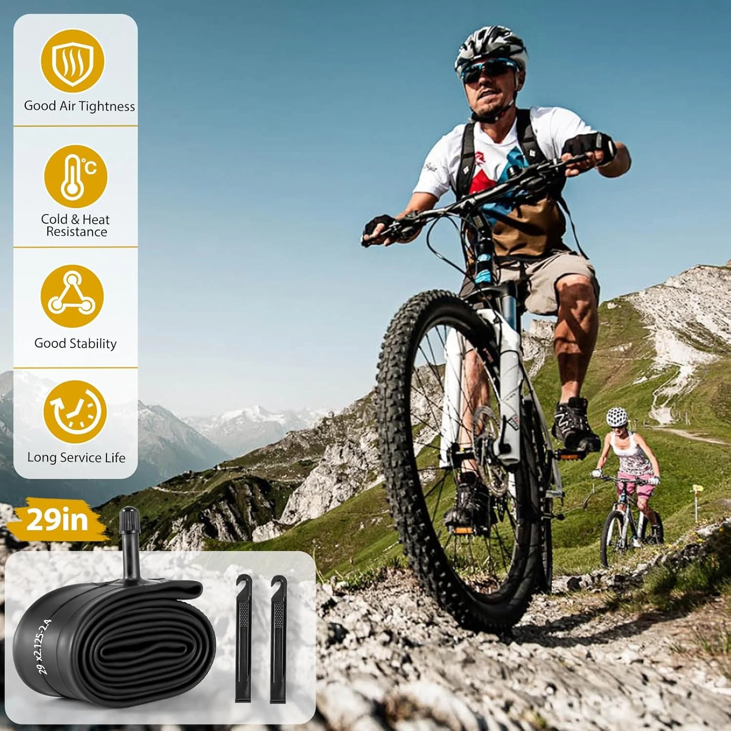 تیوب دوچرخه 29 اینچی، بسته 2 عددی، مناسب برای لاستیک های 29 x 2.125/2.2/2.25/2.3/2.35/2.4، تیوب داخلی لاستیکی بوتیل همراه با 2 اهرم تعویض تایر برای دوچرخه کوهستان تیوب دوچرخه 29 اینچی، بسته 2 عددی، مناسب برای لاستیک های 29 x 2.125/2.2/2.25/2.3/2.35/2.4، تیوب داخلی لاستیکی بوتیل همراه با 2 اهرم تعویض تایر برای دوچرخه کوهستان