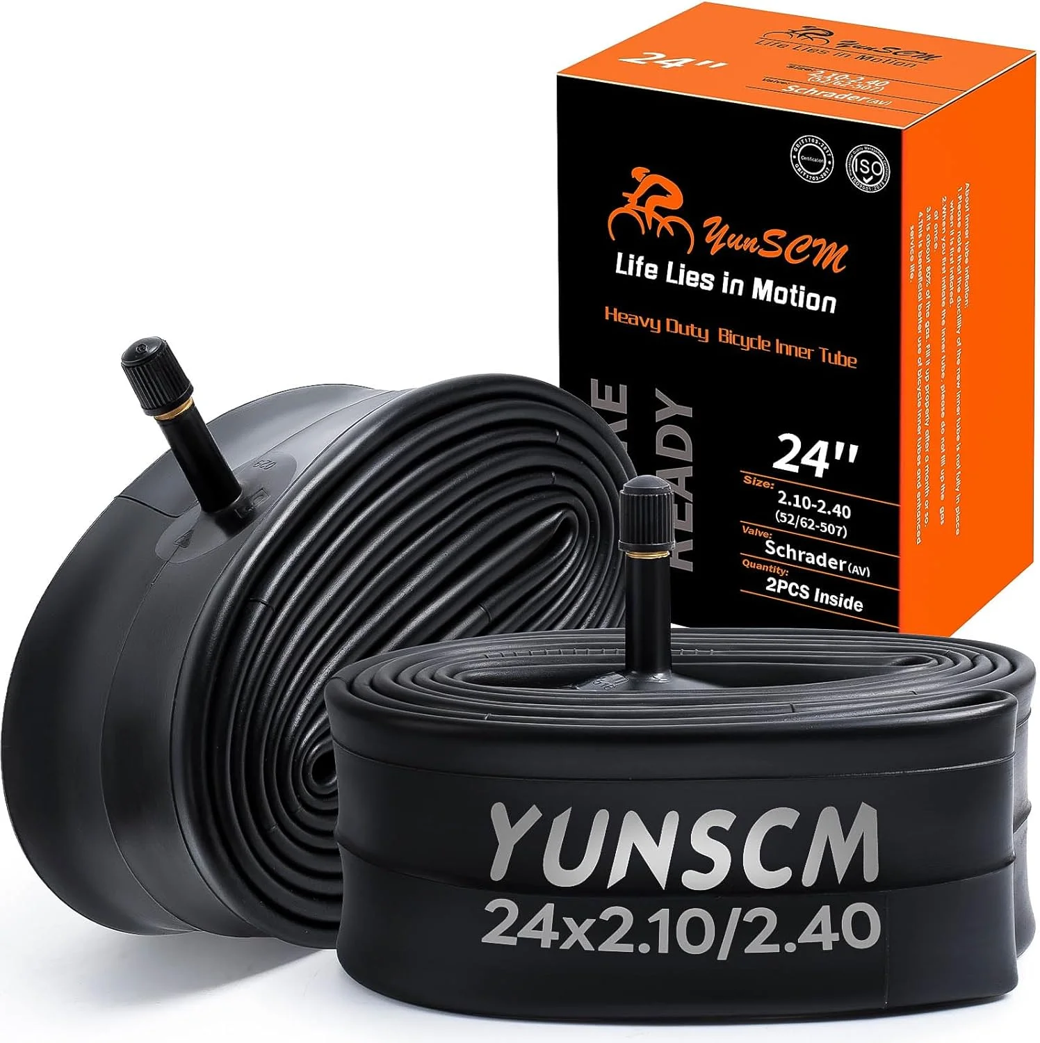 دو عدد تیوپ دوچرخه سایز ۲۴ اینچ مقاوم، مناسب برای لاستیک های ۲۴x۲.۱۰/۲.۴ با والف شرادر AV۳۲mm