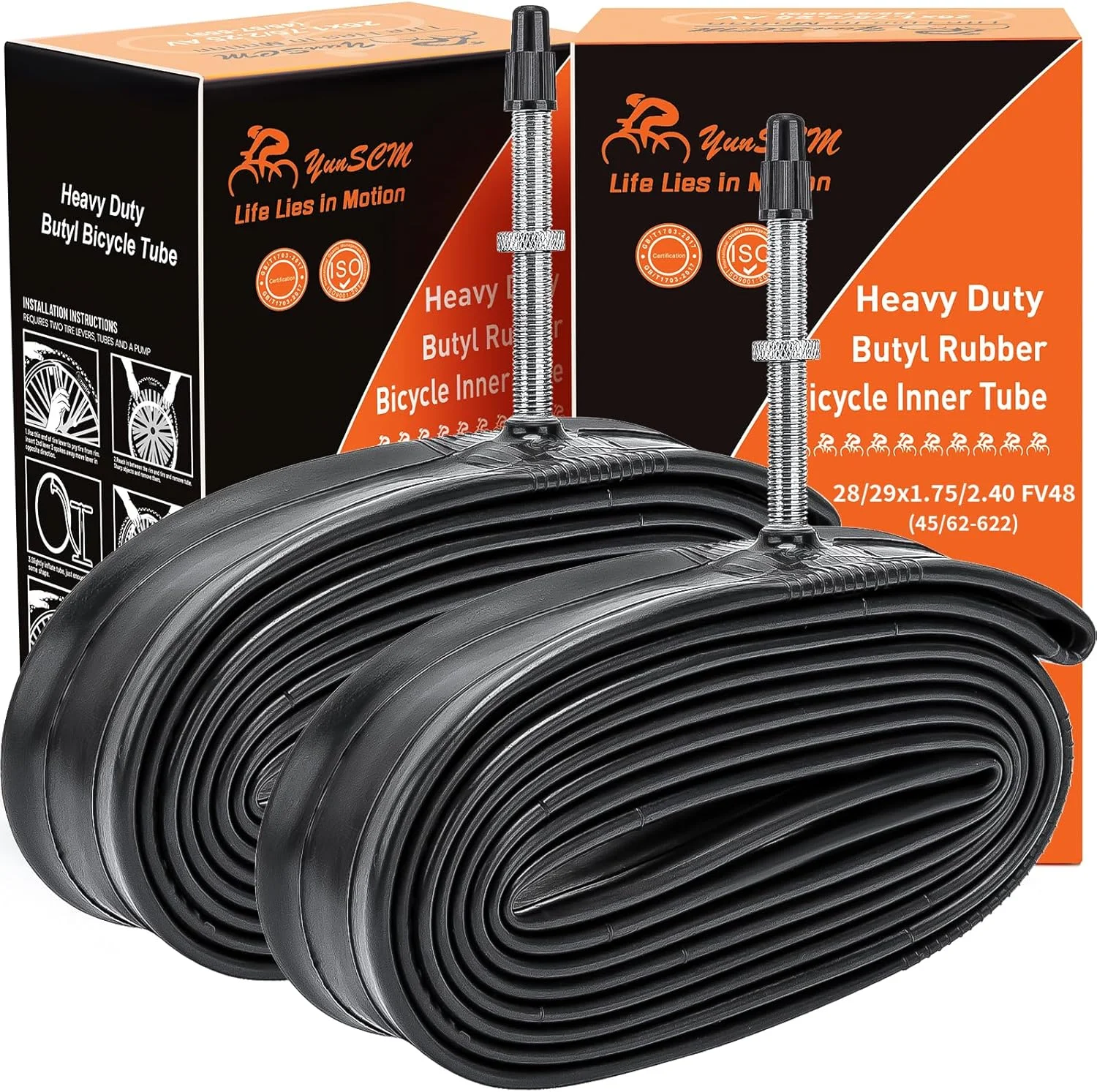 دو عدد تیوپ دوچرخه سایز ۲۸/۲۹ اینچ مقاوم، سایز ۱.۷۵/۲.۴۰ با والف پرستا ۴۸ میلی‌متری، ساخته شده از لاستیک بوتیل با کیفیت، سازگار با تایر دوچرخه سایز ۲۸/۲۹ در اندازه‌های ۱.۷۵/۱.۹۵/۲.۰/۲.۱۰/۲.۱۲۵/۲.۲۰/۲.۲۵/۲.۳۰/۲.۳۵/۲.۴۰