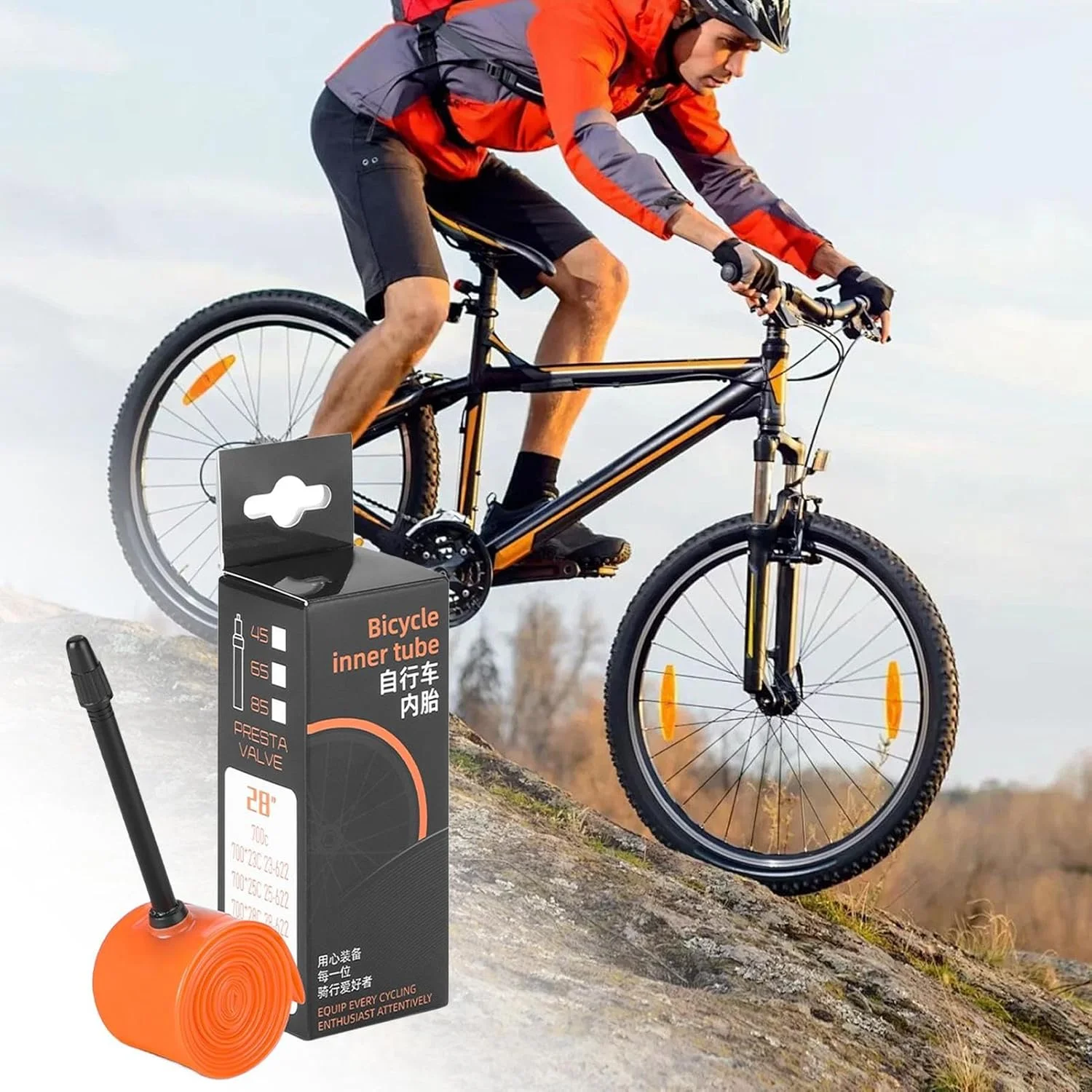 تیوب لاستیک دوچرخه - تیوب داخلی با والف 65 میلی‌متری، تیوب دوچرخه با مهر و موم فشرده - برای دوچرخه‌سواری کوهستانی، جاده‌ای، دوچرخه‌های برقی و اسکوتر