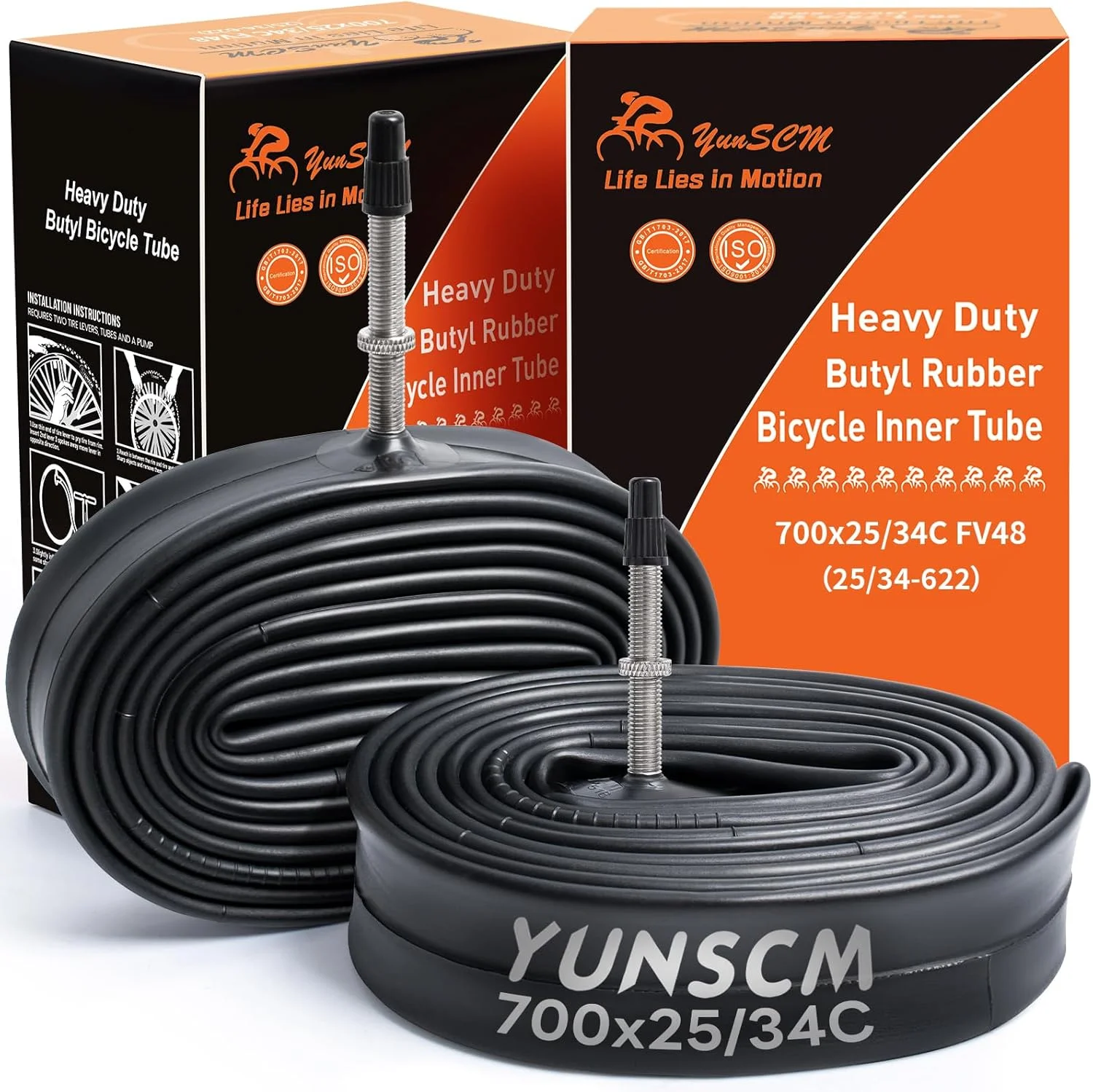 تیوب دوچرخه سنگین 700C سایز 25C/26C/28C/32C والف پرستا FV48 (25/34-622) سازگار با تیوب های داخلی دوچرخه 700x25C 700x26C 700x27C 700x28C 700x30C 700x32C 700x34C - بسته 2 عددی