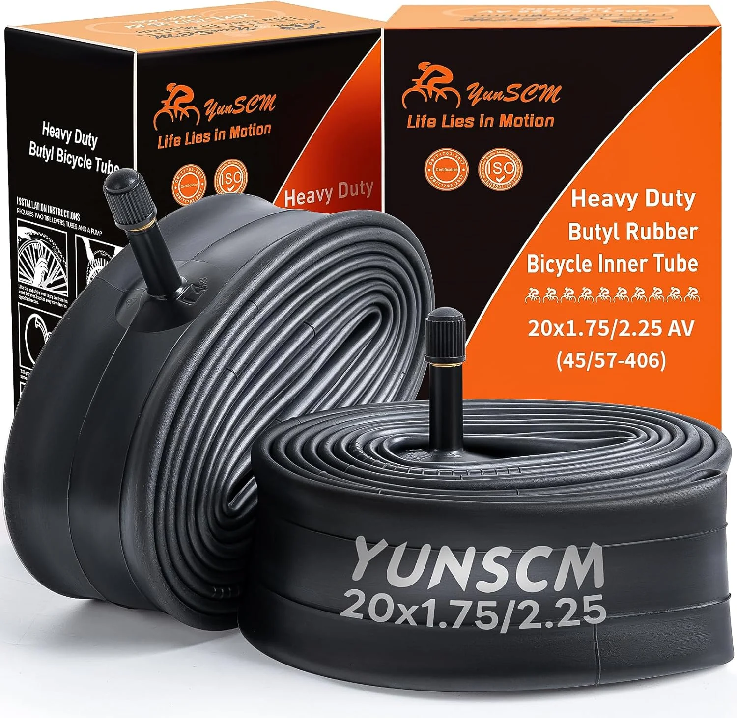 دو عدد تیوپ دوچرخه سایز 20 اینچ مقاوم، مناسب برای لاستیک های 20X1.75/1.95/2.125/2.25 با والف Schrader (AV)