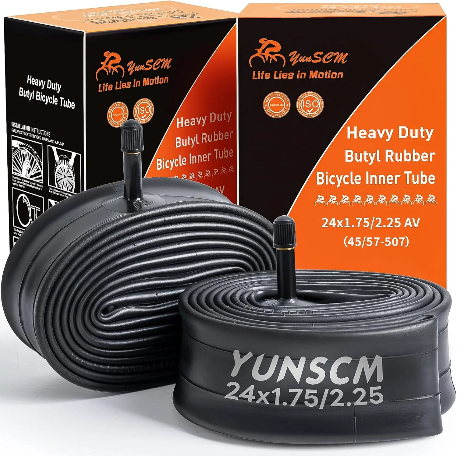 دو عدد تیوپ لاستیک دوچرخه ۲۴ اینچی مقاوم، سایز 24x1.75/2.25، والف شرادر AV32MM، سازگار با لاستیک های 24x1.75، 24x1.95، 24x2.10، 24x2.125، 24x2.25 مناسب برای دوچرخه های شهری، کوهستانی و کورسی