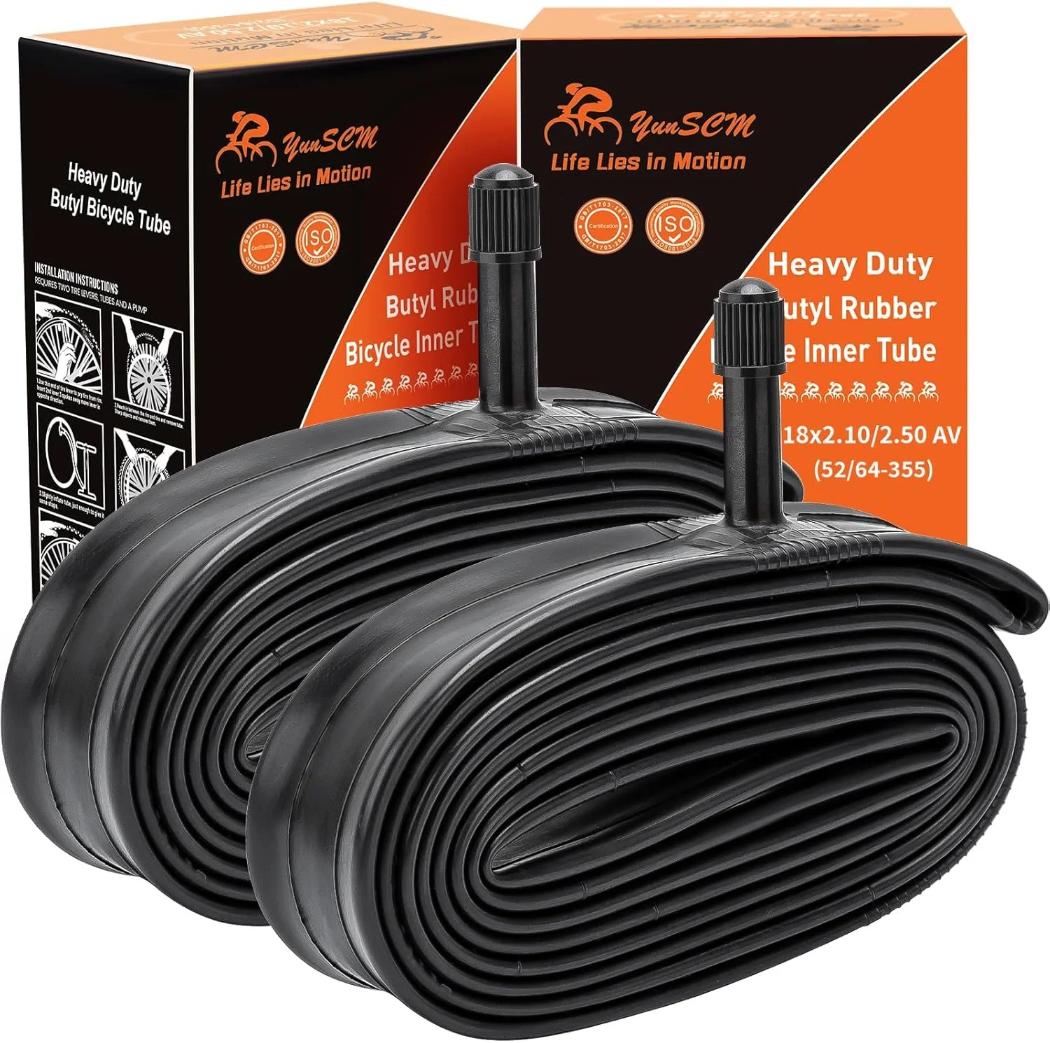 دو عدد تیوپ لاستیک دوچرخه ۱۸ اینچ مقاوم، سایز 18x2.10/2.50 با والف شرادر AV32mm، ساخته شده از لاستیک بوتیل با کیفیت، سازگار با لاستیک های دوچرخه 18x2.10، 18x2.20، 18x2.3، 18x2.35، 18x2.4، 18x2.50