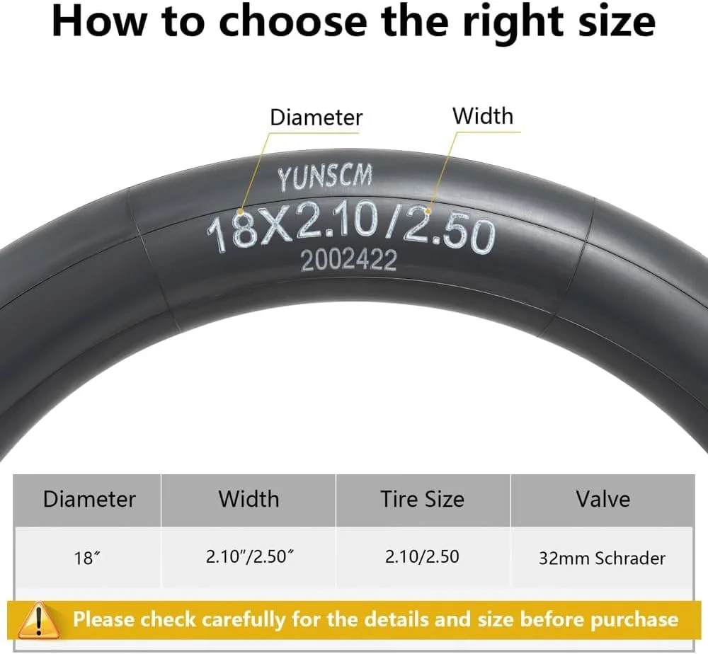 دو عدد تیوپ لاستیک دوچرخه ۱۸ اینچ مقاوم، سایز 18x2.10/2.50 با والف شرادر AV32mm، ساخته شده از لاستیک بوتیل با کیفیت، سازگار با لاستیک های دوچرخه 18x2.10، 18x2.20، 18x2.3، 18x2.35، 18x2.4، 18x2.50 دو عدد تیوپ لاستیک دوچرخه ۱۸ اینچ مقاوم، سایز 18x2.10/2.50 با والف شرادر AV32mm، ساخته شده از لاستیک بوتیل با کیفیت، سازگار با لاستیک های دوچرخه 18x2.10، 18x2.20، 18x2.3، 18x2.35، 18x2.4، 18x2.50